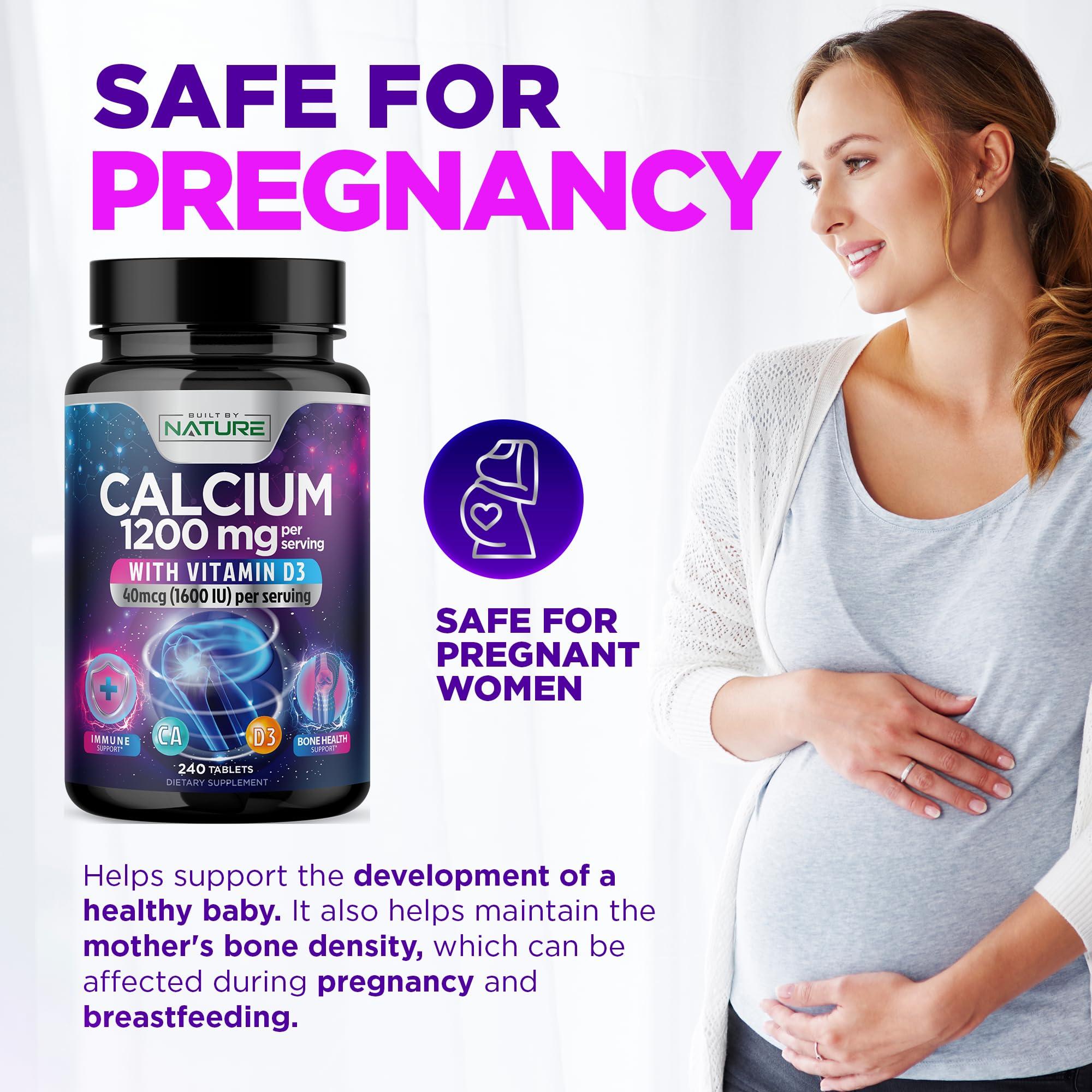 Built by Nature Calcium 1200mg with Vitamin D3 for Best Absorption - Advanced Bone Support Supplement, 1200 mg Calcium Carbonate & 1600 IU Vitamin D3, Slow Release for Immune Support, Easy to Swallow, 240 Tablets