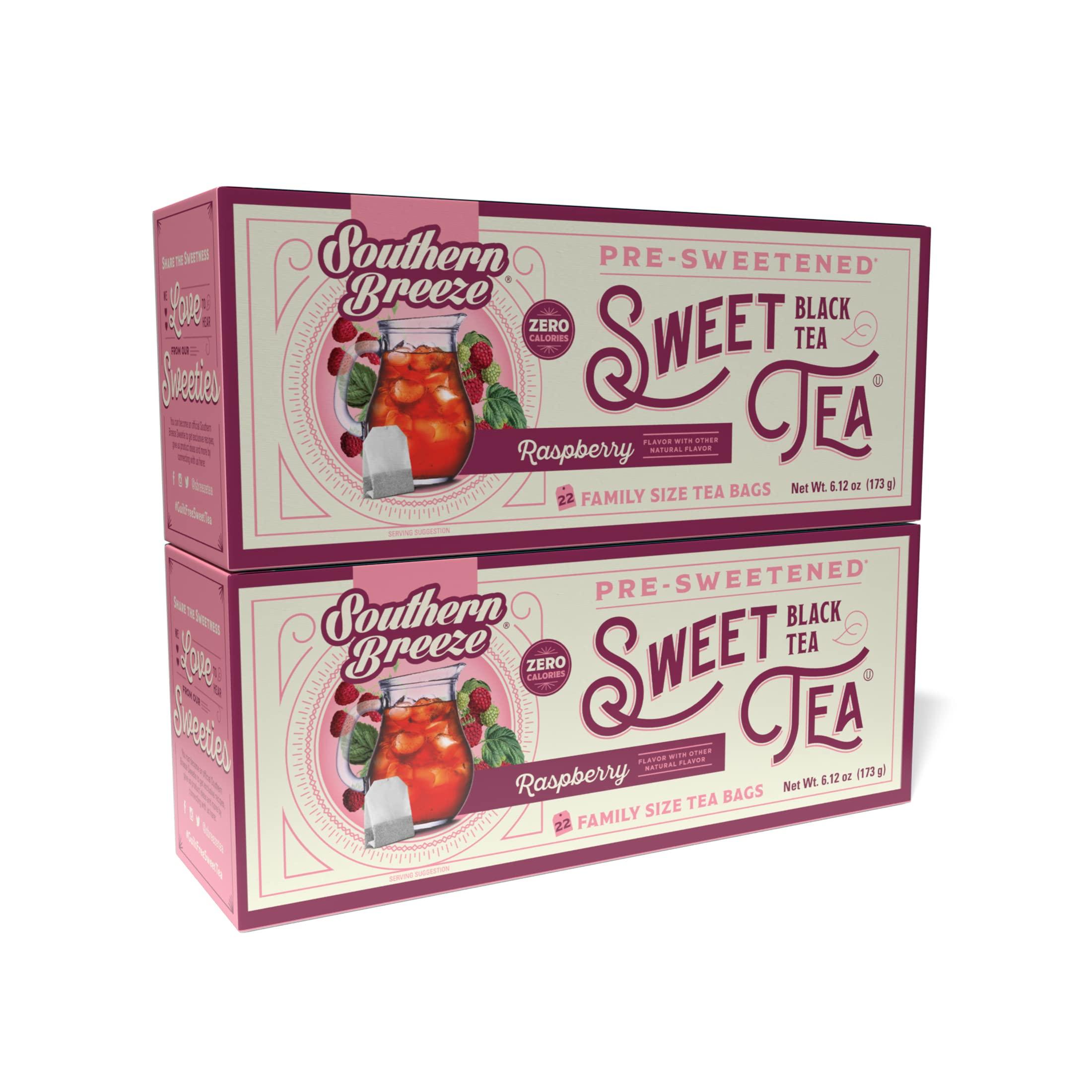 Southern Breeze Southern Breeze Hot Brew Sweet Tea Raspberry Iced Tea with Black Tea and Zero Carbs Zero Sugar, 22 Individually Wrapped Family Size Tea Bags, Pack of 2