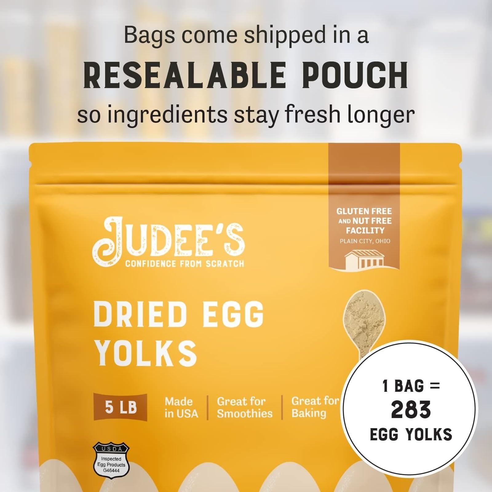 Judee's Gluten Free Judee's Dried Egg Yolk Powder - 5 lb XL Pouch - Baking Supplies - Delicious and 100% Gluten-Free - Perfect for Homemade Baked Goods, Sauces, Ice Cream Toppings, and More - Great Source of Protein