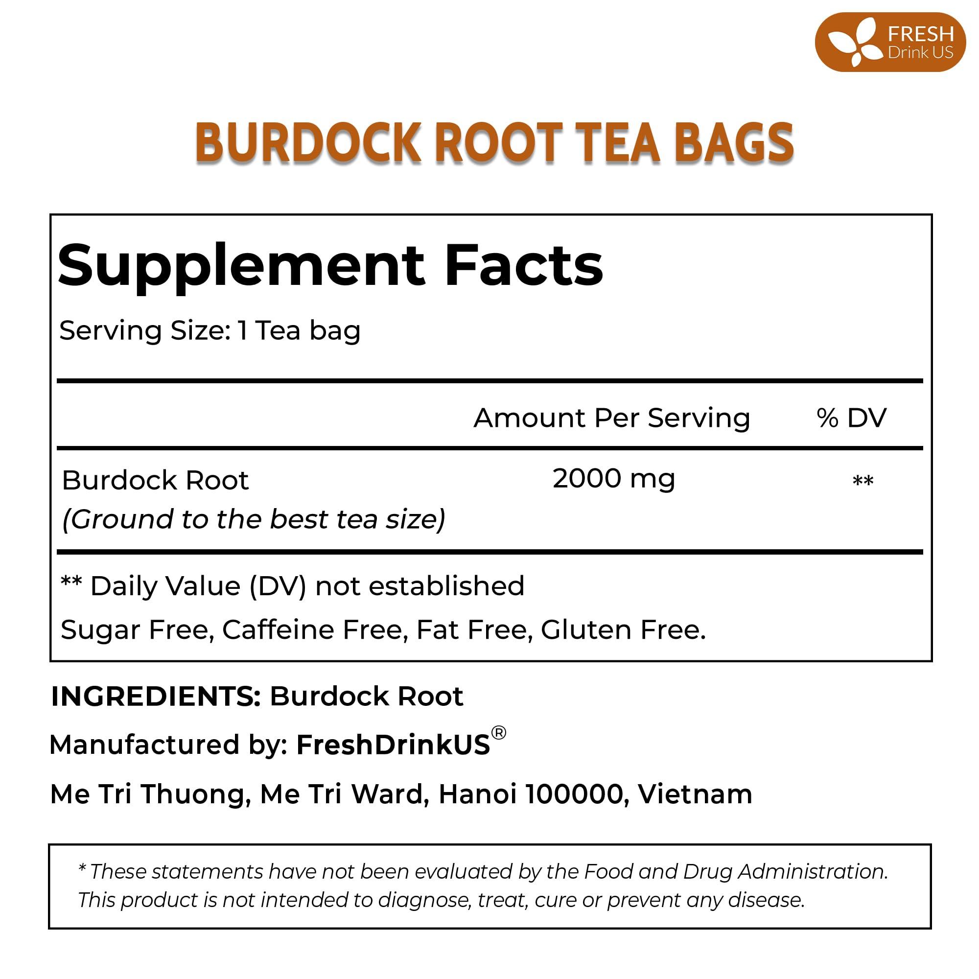 FRESHDRINKUS FreshDrinkUS, Premium 40 Burdock Root Tea Bags, 100% Natural & Pure from Burdock Root. Burdock Root Herbal Tea. Made with Natural Material Tea Bags. No Sugar, No Caffeine, No Gluten, Vegan.