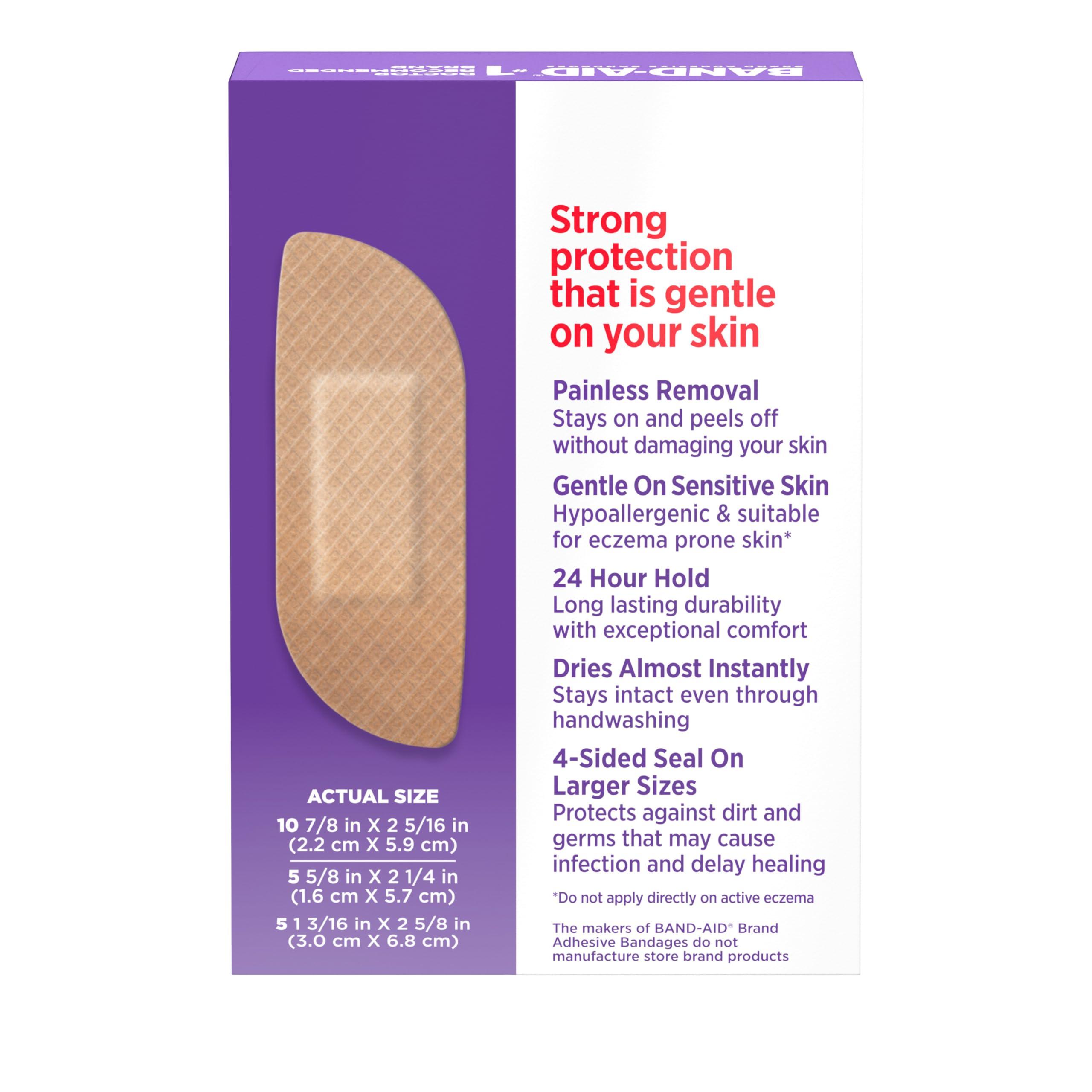 Band-Aid Band-Aid Brand Adhesive Bandages for Sensitive Skin, Hypoallergenic First Aid Bandages with Painless Removal, Stays on When Wet & Suitable for Eczema Prone Skin, Sterile, Assorted, 20 ct