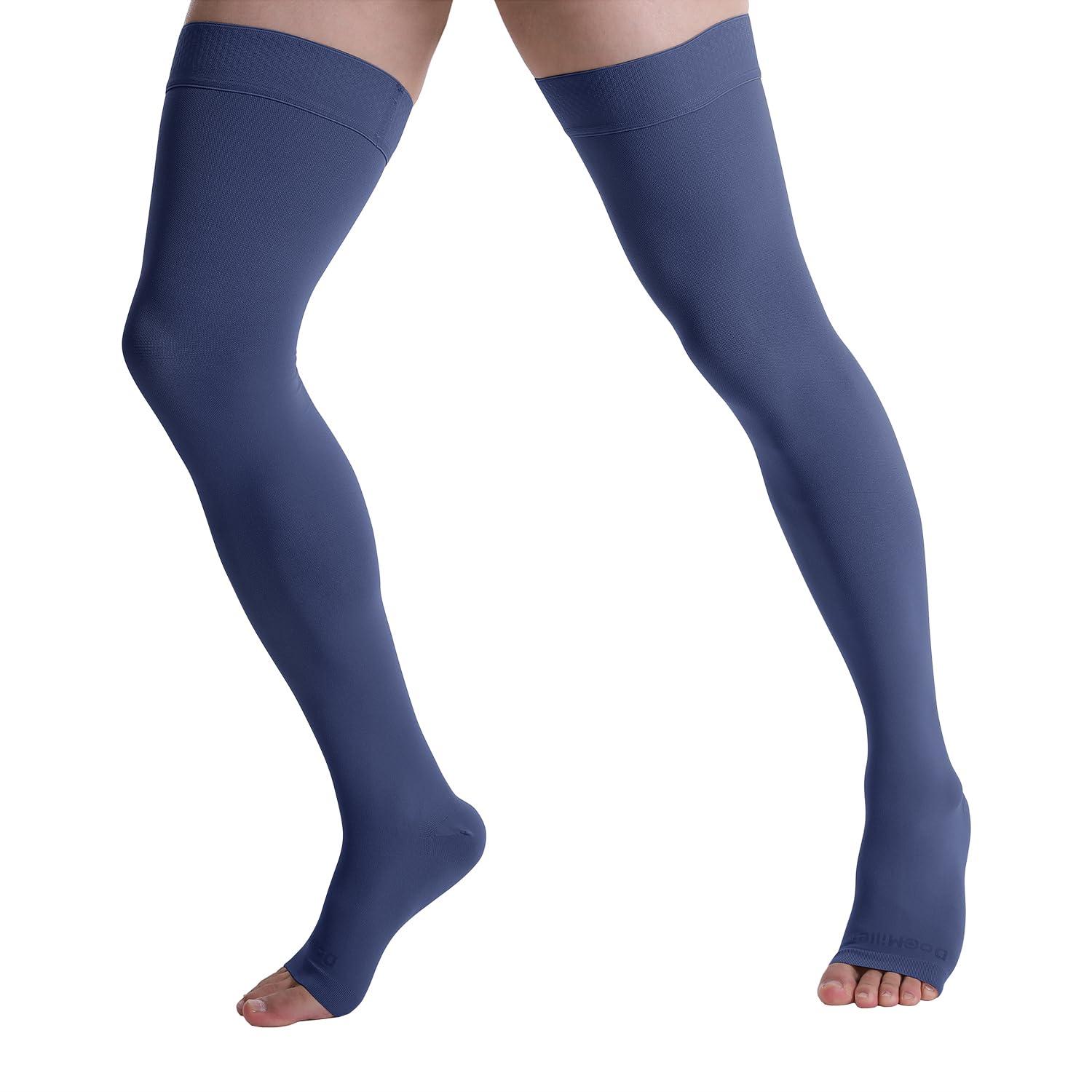 Doc Miller Doc Miller Thigh High Compression Socks Women and Men 20-30mmHg for Varicose Veins, Pregnancy Support Compression Stockings for Women, 1 Pair (Dark Blue, Small)