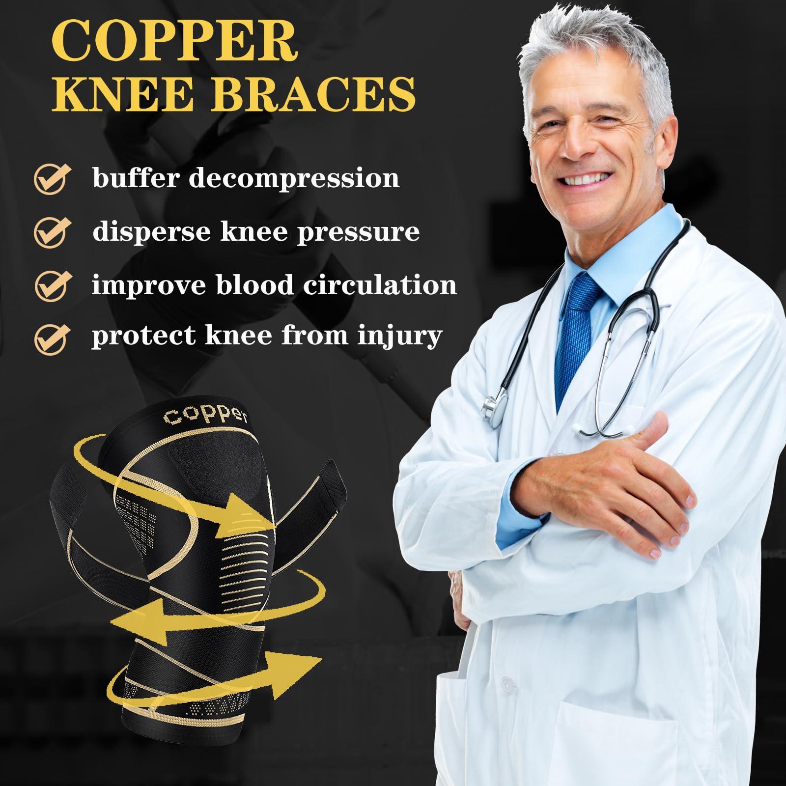 MEIDDANO Copper Knee Braces with Strap for Knee Pain Women and Men(2 Pack), Knee Compression Sleeve for Arthritis, ACL, Meniscus Tear, Joint Pain Relief, Knee Support for Working, Running, Weightlifting(S)