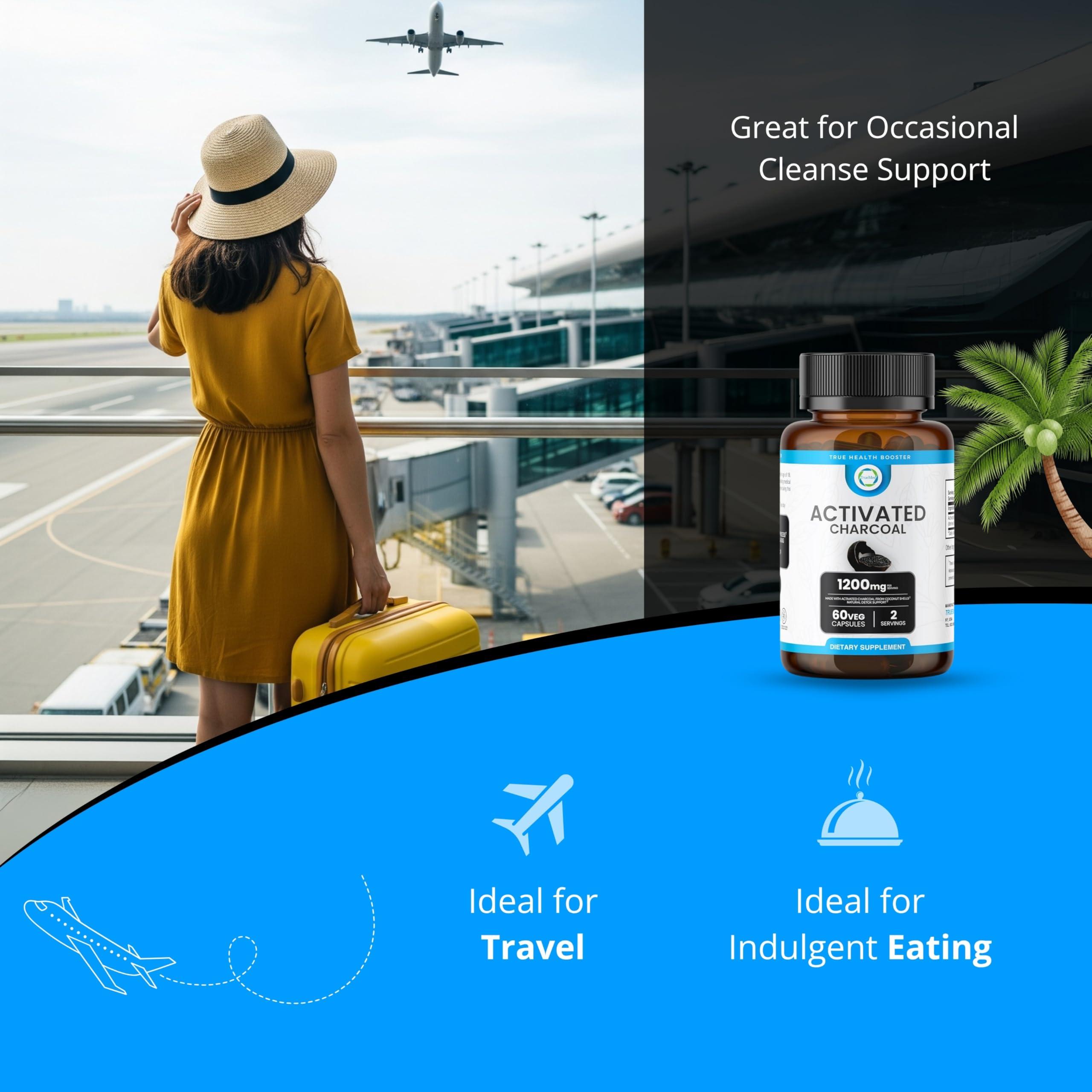 TRUEMED TRUEMED Activated Charcoal Organic Coconut Shell Derived Charcoal Capsule,1200mg, 60 Capsules, Support Detox & Digestive Health, Activated Charcoal Capsules for Health-Conscious Individuals