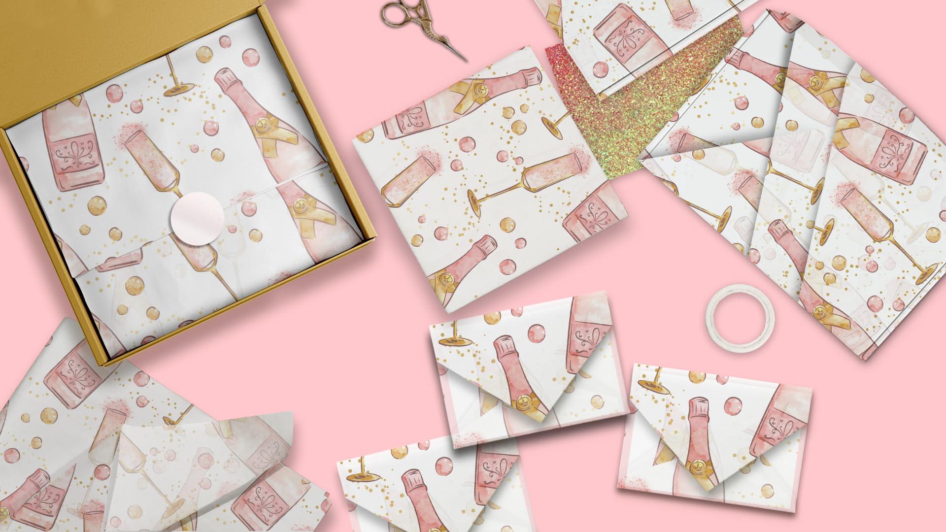 Pro Supply Global Champagne Bottles Printed Tissue Paper for Engagement Gift Bags or Boxes and Wrapping - Bulk Decorative Art Tissue Paper for Wedding Packaging and Gifting | 24 Sheets 20\" x 30\"