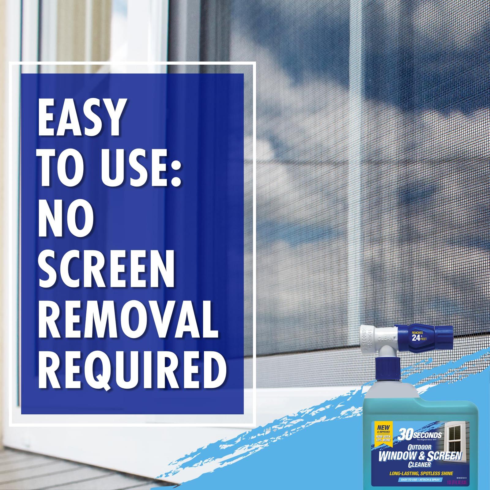 30 SECONDS 30 SECONDS Outdoor Window & Screen Concentrated Cleaner for Glass, Patio Doors, Fiberglass, Furniture - No Screen Removal Required, Spray & Rinse - Hose End Spray Attachment (2 PACK)