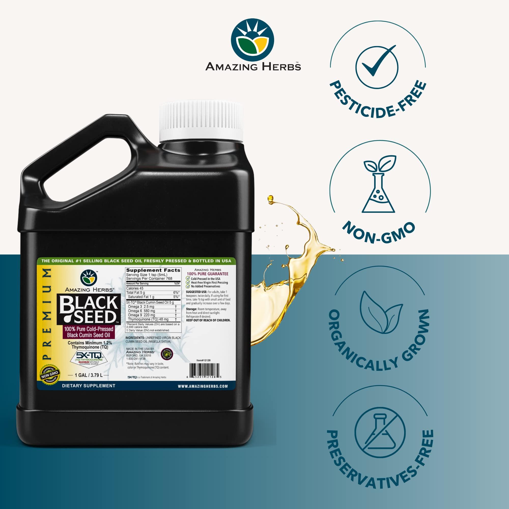 Amazing Herbs Amazing Herbs Premium Black Seed Oil - Gluten Free, Non GMO, Cold Pressed Nigella Sativa Aids in Digestive Health, Immune Support, Brain Function - 128 Fl Oz