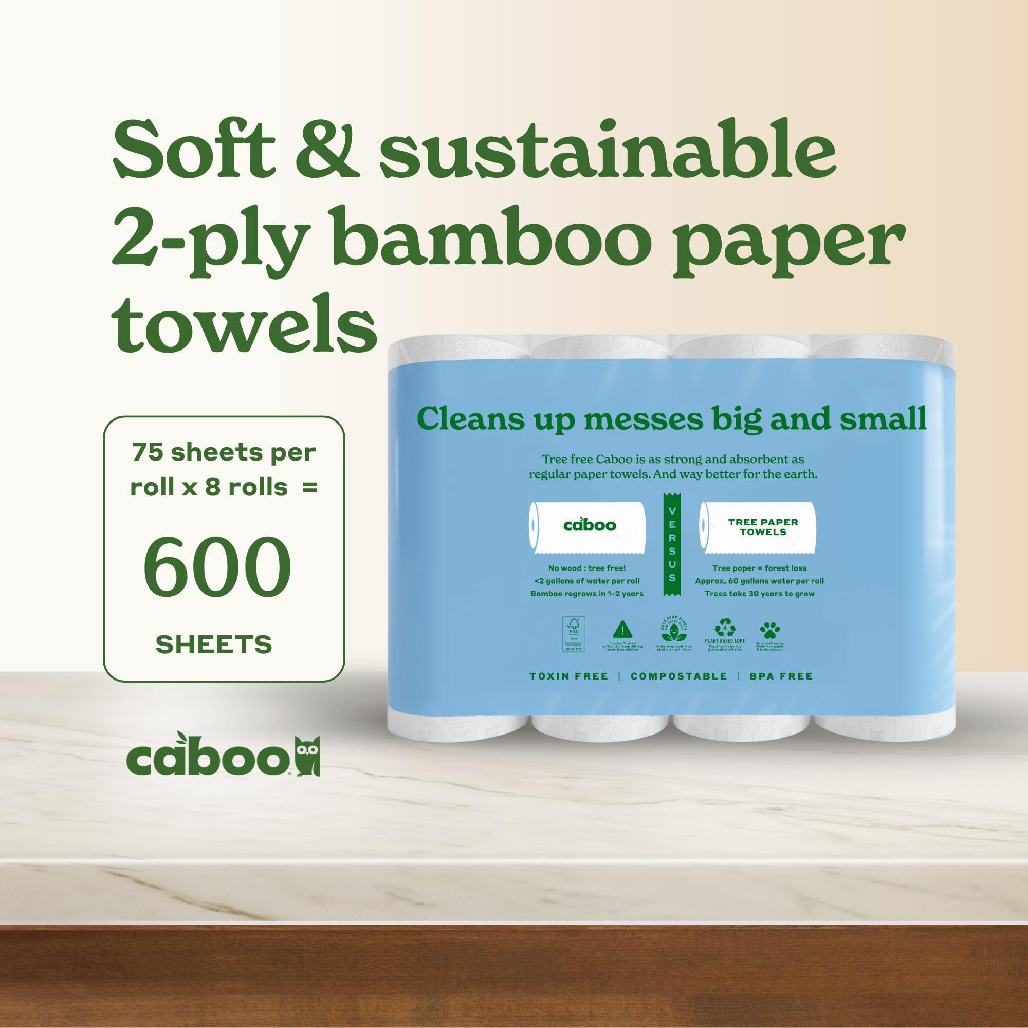 Caboo Caboo Tree Free Bamboo Paper Towels, 8 Rolls, Earth Friendly Sustainable Kitchen Paper Towels with Strong 2 Ply