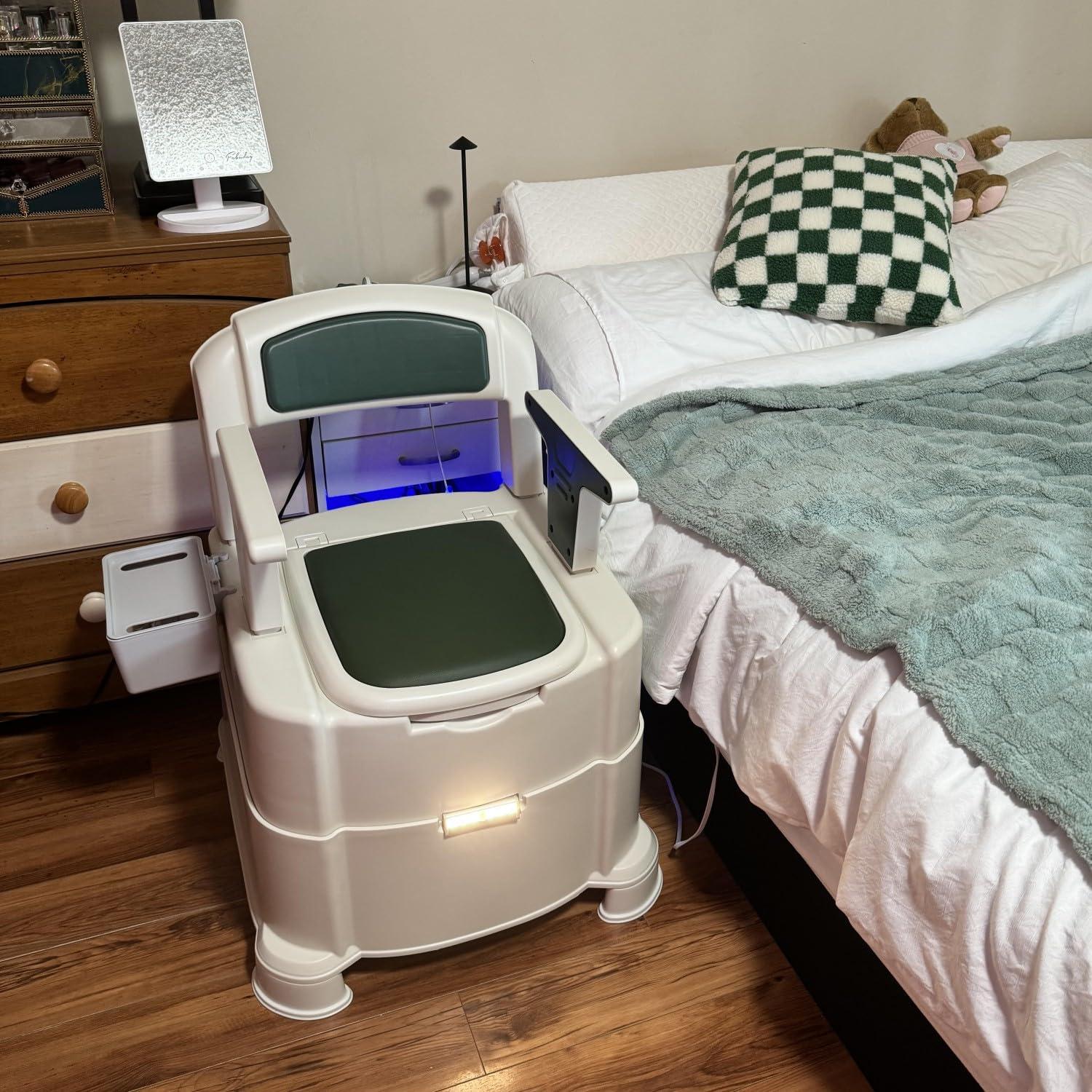 Hybodies Hybodies Bedside Commode, Portable Toilet for Adults, Commode Chair for Toilet with Arms, Height Adjustable, 2 Toilets and Induction Night Light, Potty Chair for Elderly and Disabled