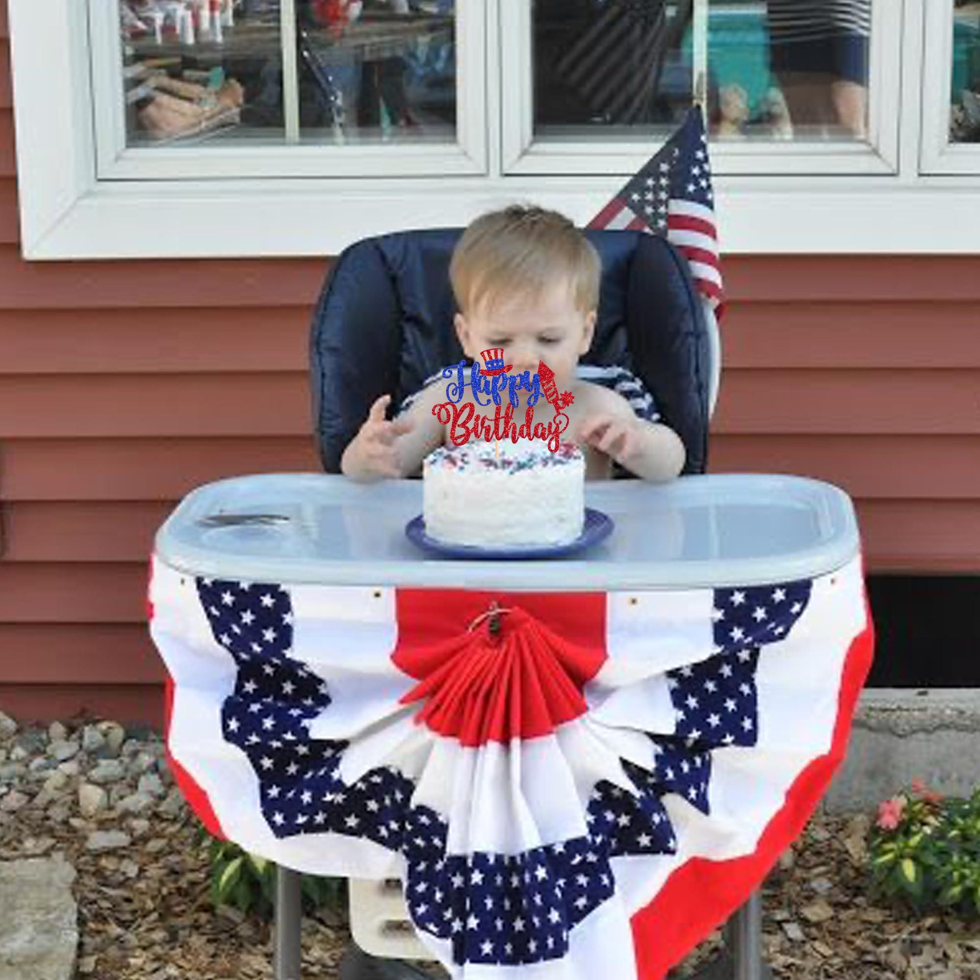 YCTHUNFISH 1 Pack Independence Day Cake Topper Happy Birthday Independence Day 4th of July Patriotic Cake Pick for Independence Day Theme July American National Day Party Decoration Supplies