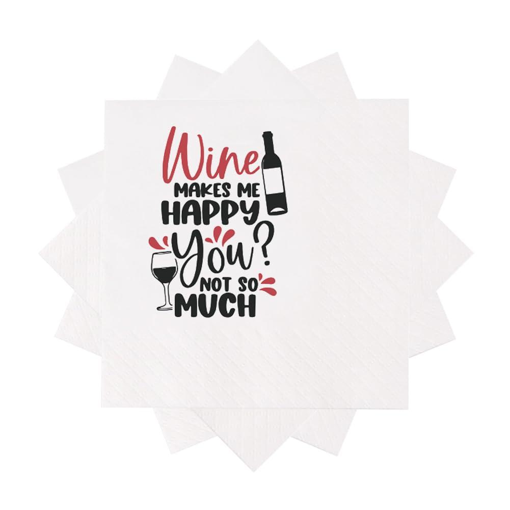 VOWFOO VOWFOO Funny Fiesta Wine Drinking Quotes Saying Cocktail Napkins Party Beverage Bar Paper Novelty Humorous Quirky Gag Gift 100Pcs 4.5 x 4.5 2-ply(Wine Makes Me Happy You Not So Much)