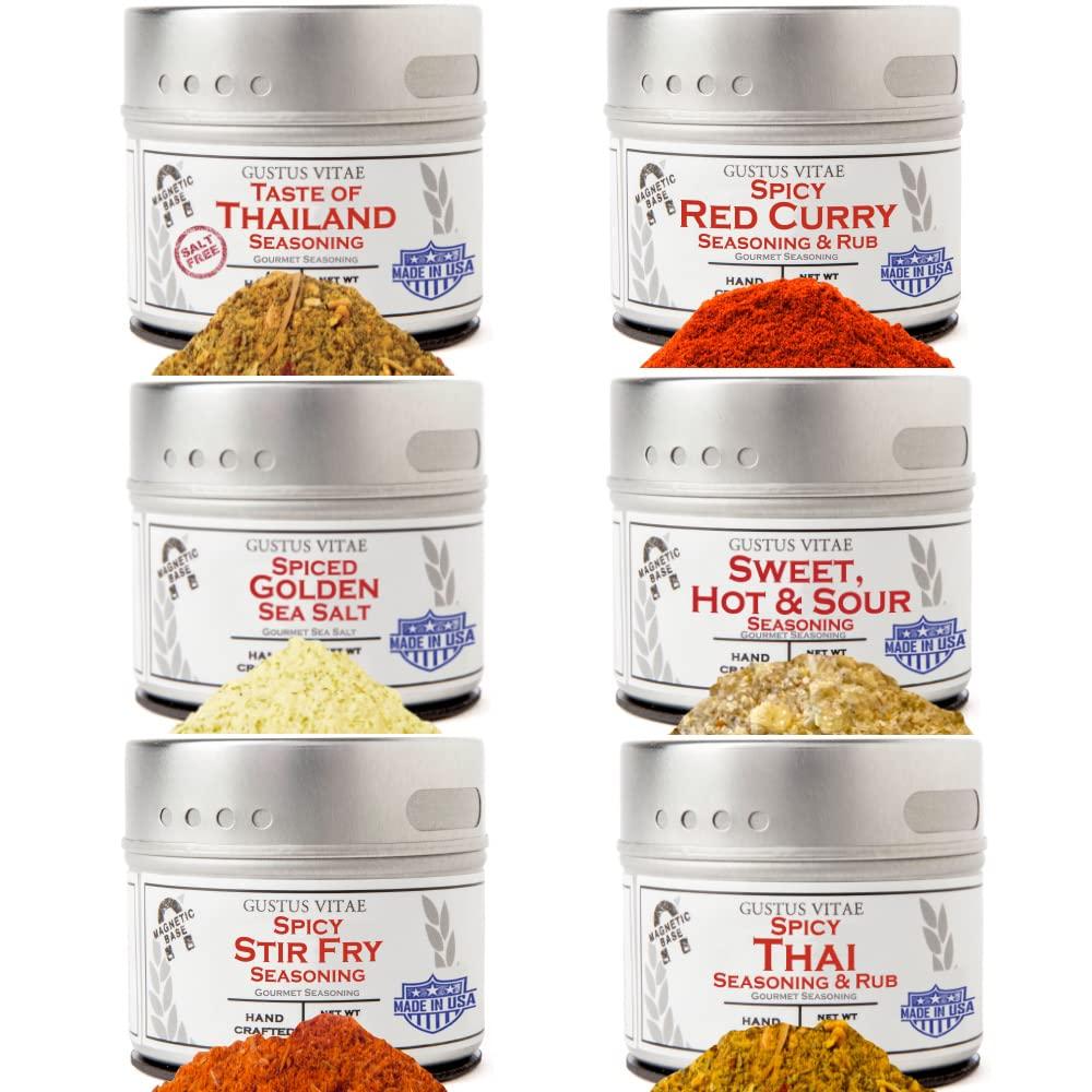 Gustus Vitae Thai Seasonings Gourmet Gift Set - Tastes of Thailand - Artisanal Spice Blends Six Pack - Non GMO, All Natural, Small Batch - Made By Hand in USA - Gustus Vitae - #572