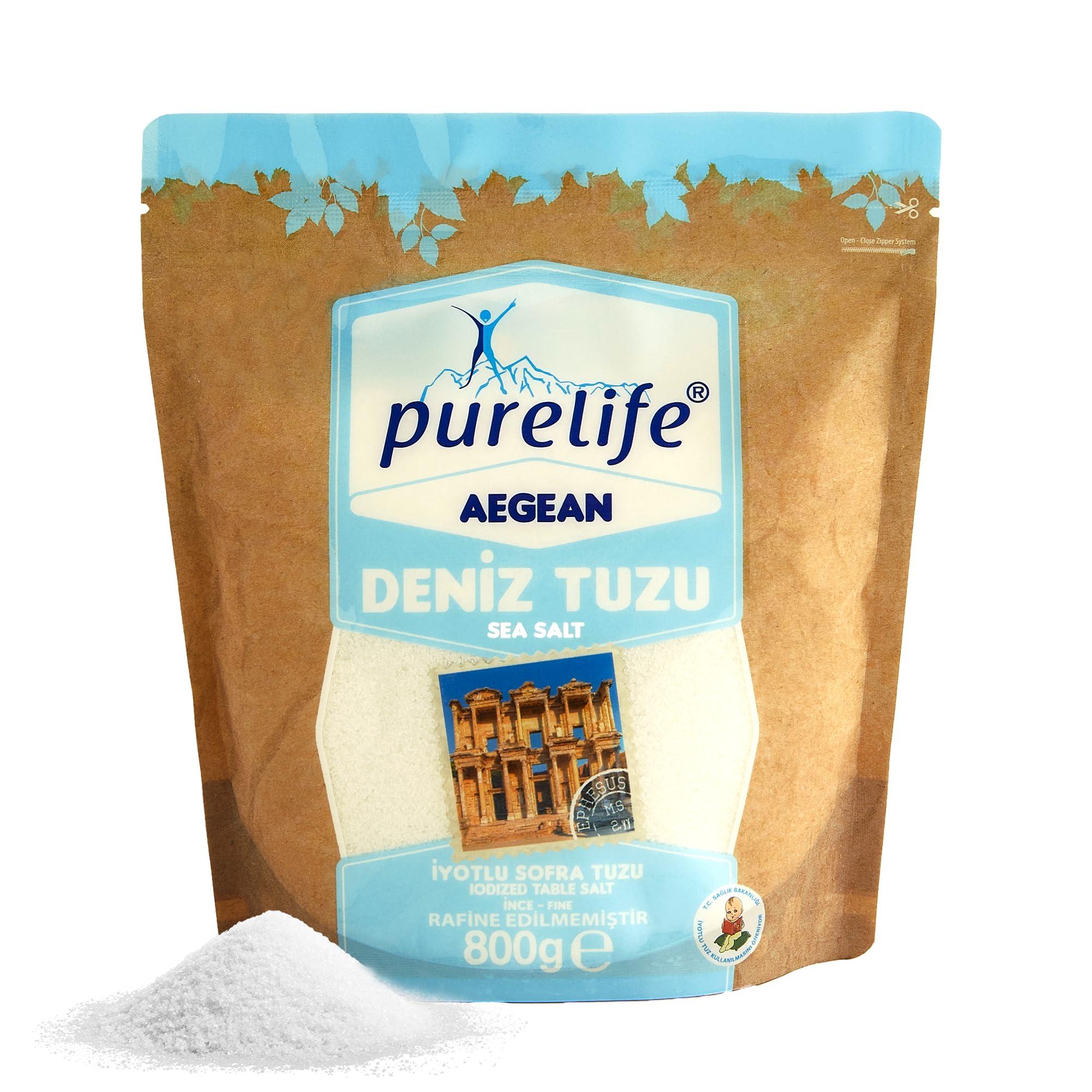 Purelife Purelife Iodized Sea Salt Organic - Ground Fine Sea Salt with Iodine | Kosher Certified, Unrefined, Aegean Harvested | Perfect for Cooking & Baking | Vegan, Paleo, Keto, Gluten & MSG Free - 1.76 Lbs