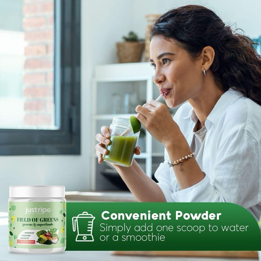 Just Ripe Nutrition Field of Greens Superfood Powder with Organic Spirulina, Chlorella, Beet Root Powder - Bacillus Coagulans Probiotic, A Plant-Based Mix Supporting Gut Health, Immunity, Bloom into Health, 28 scoops (4)