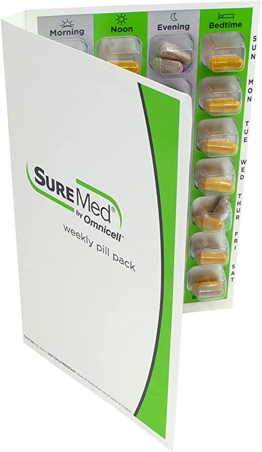 Medi-Aid 4 Times a Day Weekly XL Cold Seal Medication Blister Pack System Cards for Pills -One Piece Unit Dose Tri-Fold Booklet, Easy No Extra Equipment Needed, Just Fill and Seal (4X a Day Weekly - 100 Pack)