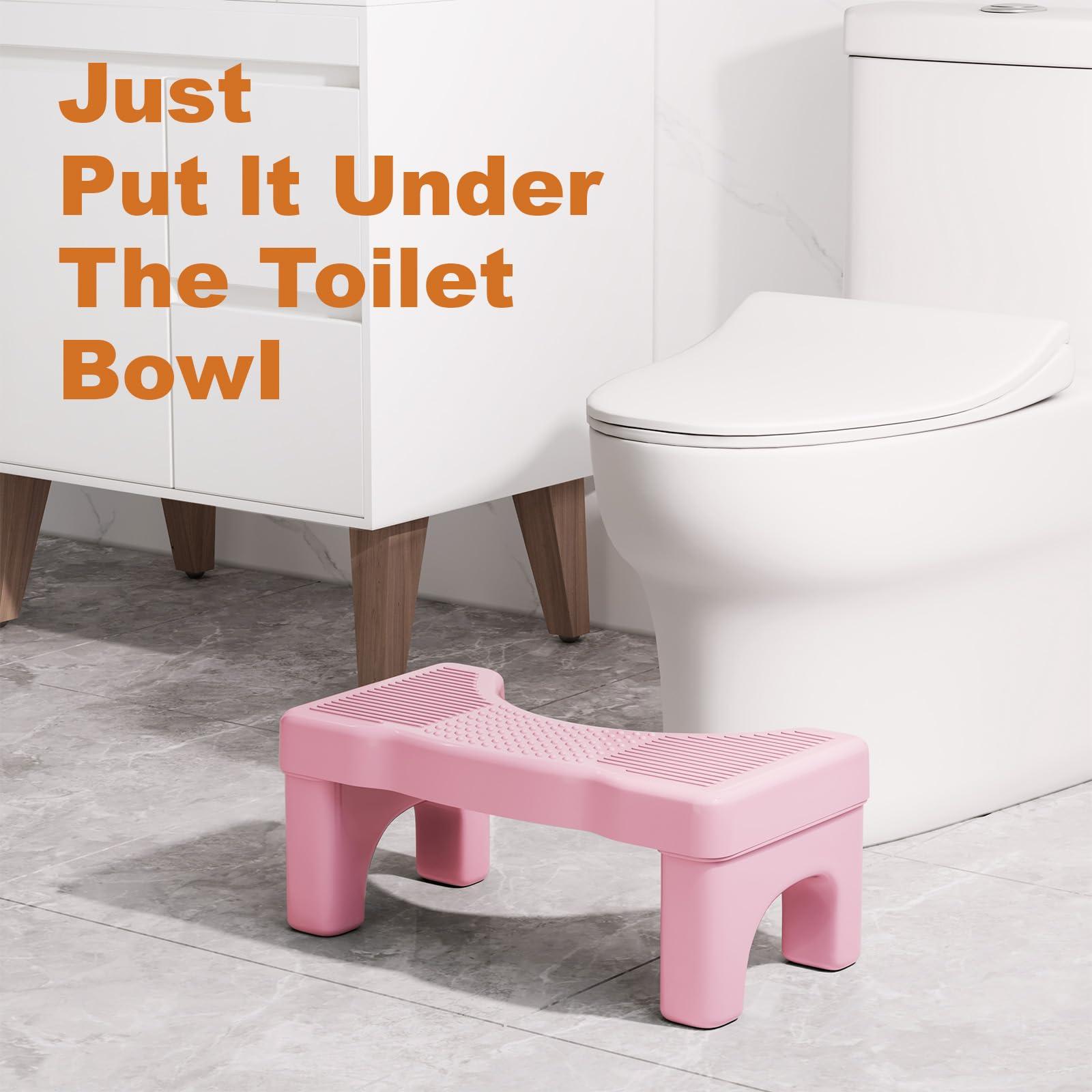 Kzeirm Pink Poop Toilet Stool Squat Adult, 7" Potty Squatting Stool for Adults, Toilet Poop Foot Stool for Bathroom, Plastic Pooping Stools with Non-Slip Designs
