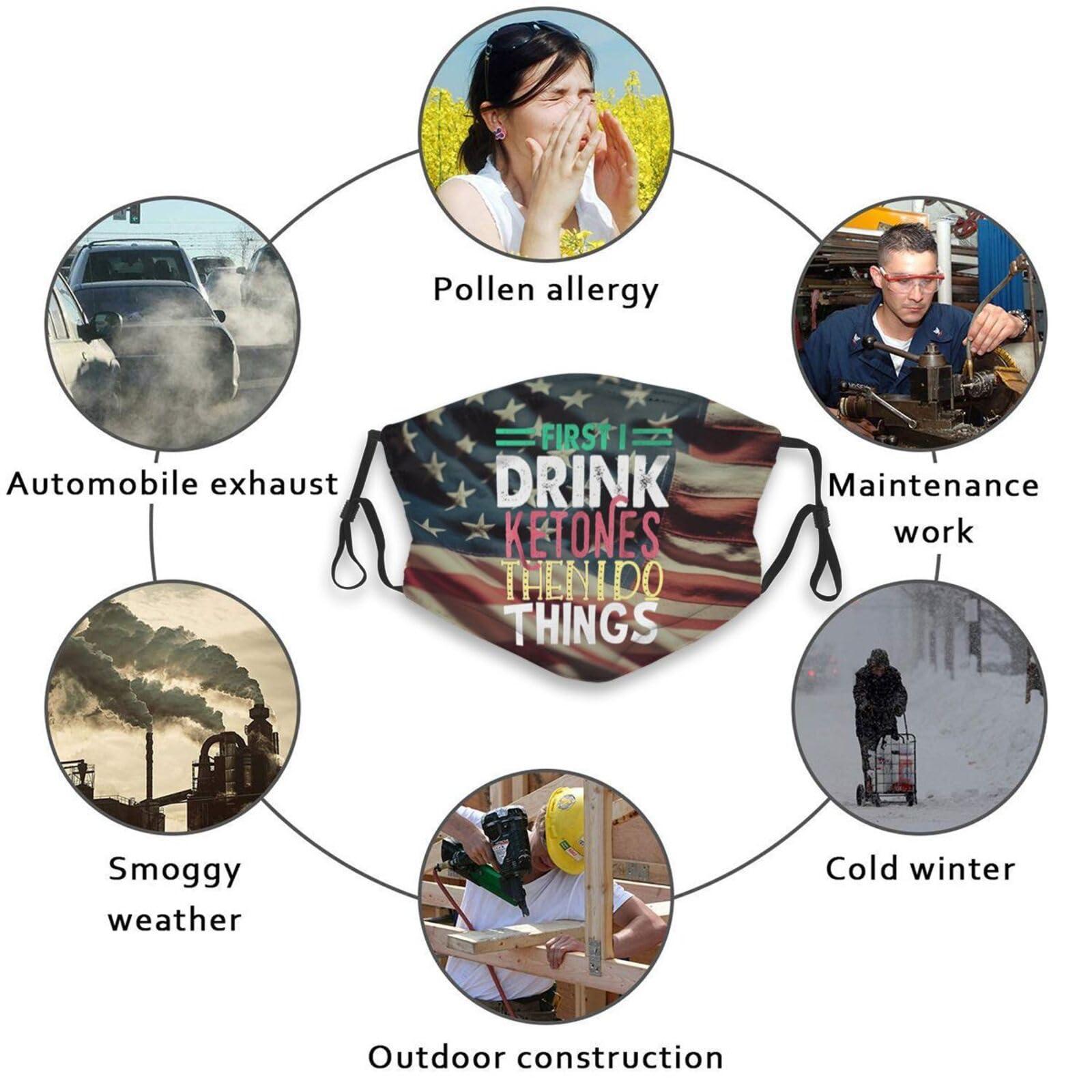 VUQUIS VUQUIS First I Drink Ketones Then I Do Things Face Mask Reusable Adjustable Balaclava Dust Washable for Adult