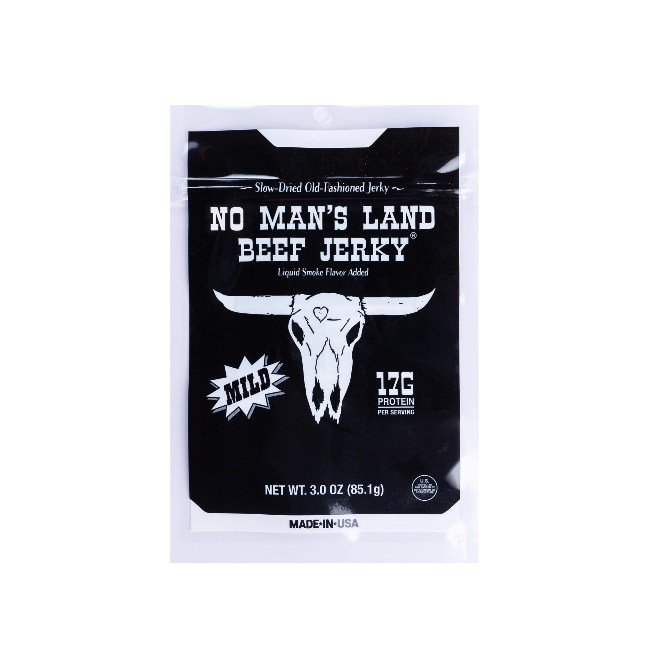 NO MANS LAND BEEF JERKY No Man’s Land MILD Beef Jerky High Protein Low Calorie Low Carb Beef Snack 3.0oz Bag
