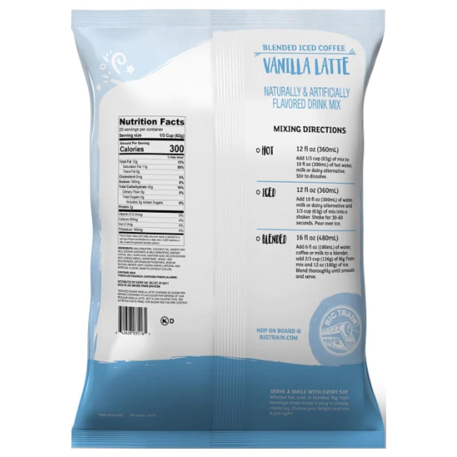 Big Train Big Train Reduced Sugar Vanilla Latte Blended Ice Coffee Beverage Mix, 3.5 Pound (Pack of 1)