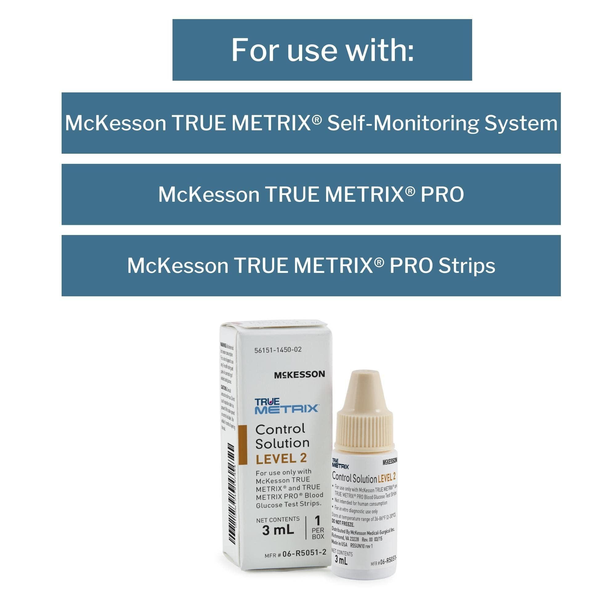 McKesson McKesson True METRIX Blood Glucose Testing Control Solution, Level 2, 3 mL Vial, 24 Count