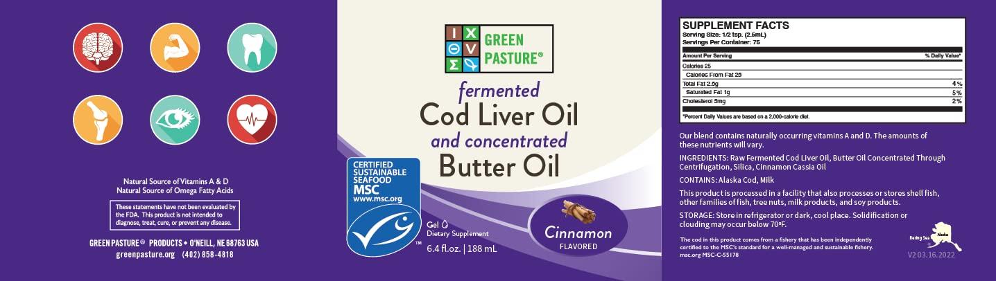 Green Pasture Green Pasture Butter Oil/Fermented Cod Liver Oil Blended Gel - 6.4 oz.- Vitamin A & D- EPA - DHA - Omega Fatty Acids (Cinnamon) (Cinnamon)