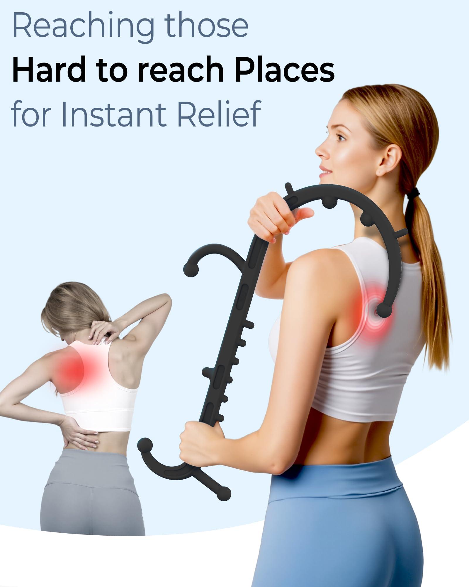 Cubetoou Cubetoou Back and Neck Massager for Pain Relief Deep Tissue, Upgraded Full Body Trigger Point Cane Massage Tools, Massage Stick Pressure Point Hook, Muscle Knot Remover Tool (Black)