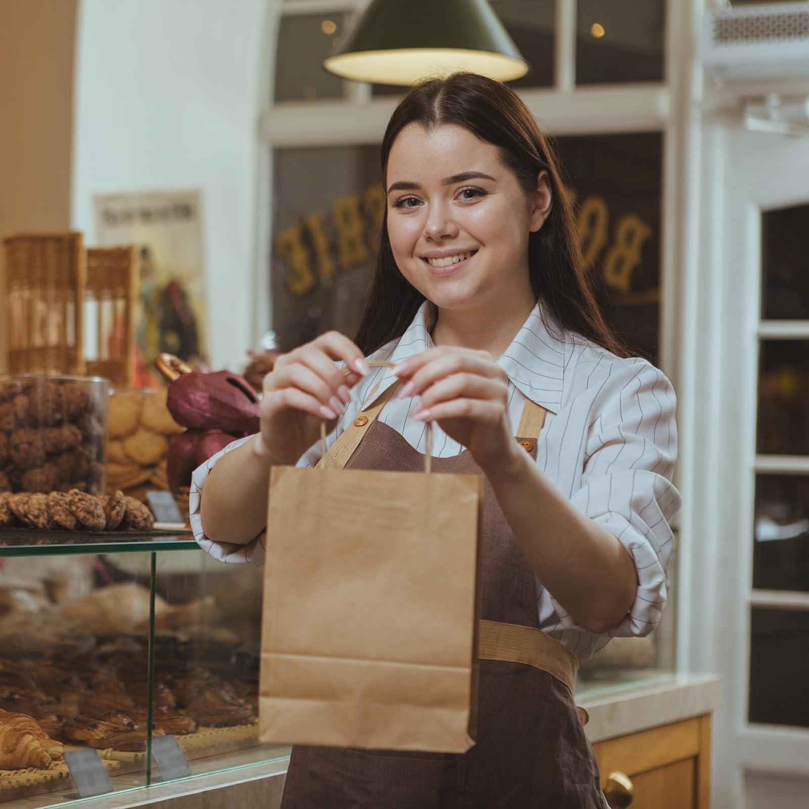 METAPRINT 300 PCS Custom Printed Kraft Paper Bags for Small Business, 5.8*3.2*8.25 Inch Small Size, Personalized Retail Gift Bags with Logo, Brown White Shopping Paper bag with Handle, Goodie Bags