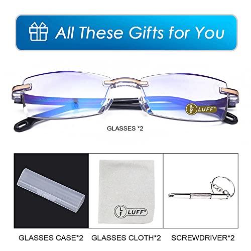 LUFF LUFF Reading Glasses Company Home Lightweight Comfortable Readers Value 2 Pack Frameless Diamond Trimming Mens(2.5X)