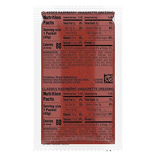 HELLMANN'S Hellmann's Classics Raspberry Vinaigrette Salad Dressing Portion Control Sachets Gluten Free, No Artificial Flavors or High Fructose Corn Syrup, Colors from Natural Sources, 1.5 oz, Pack of 102