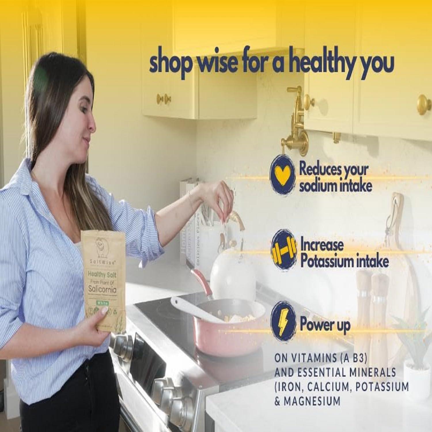 SaltWise SaltWise Low Sodium Salt Substitute, Plant Based Mineral Salt, Salicornia White Salt, Kosher, 100% Natural, No Additives (7.05 Oz / 200g)