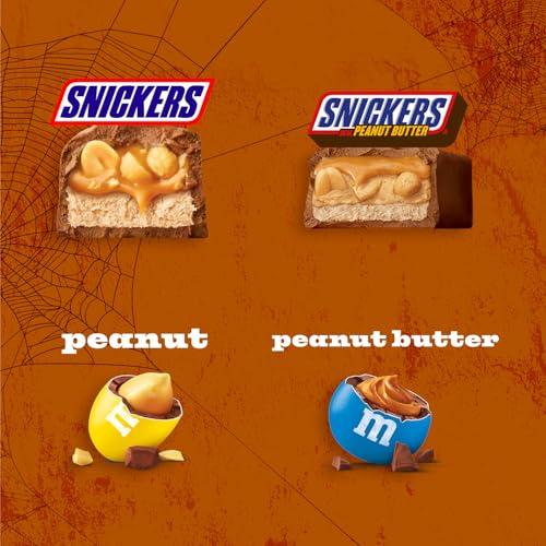 Mars M&M\'S Peanut, M&M\'S Peanut Butter, SNICKERS Crunchy Peanut Butter & SNICKERS Original Fun Size Trick or Treat Individually Wrapped Milk Chocolate Halloween Candy Variety Assortment, 35 Ct Bulk Bag