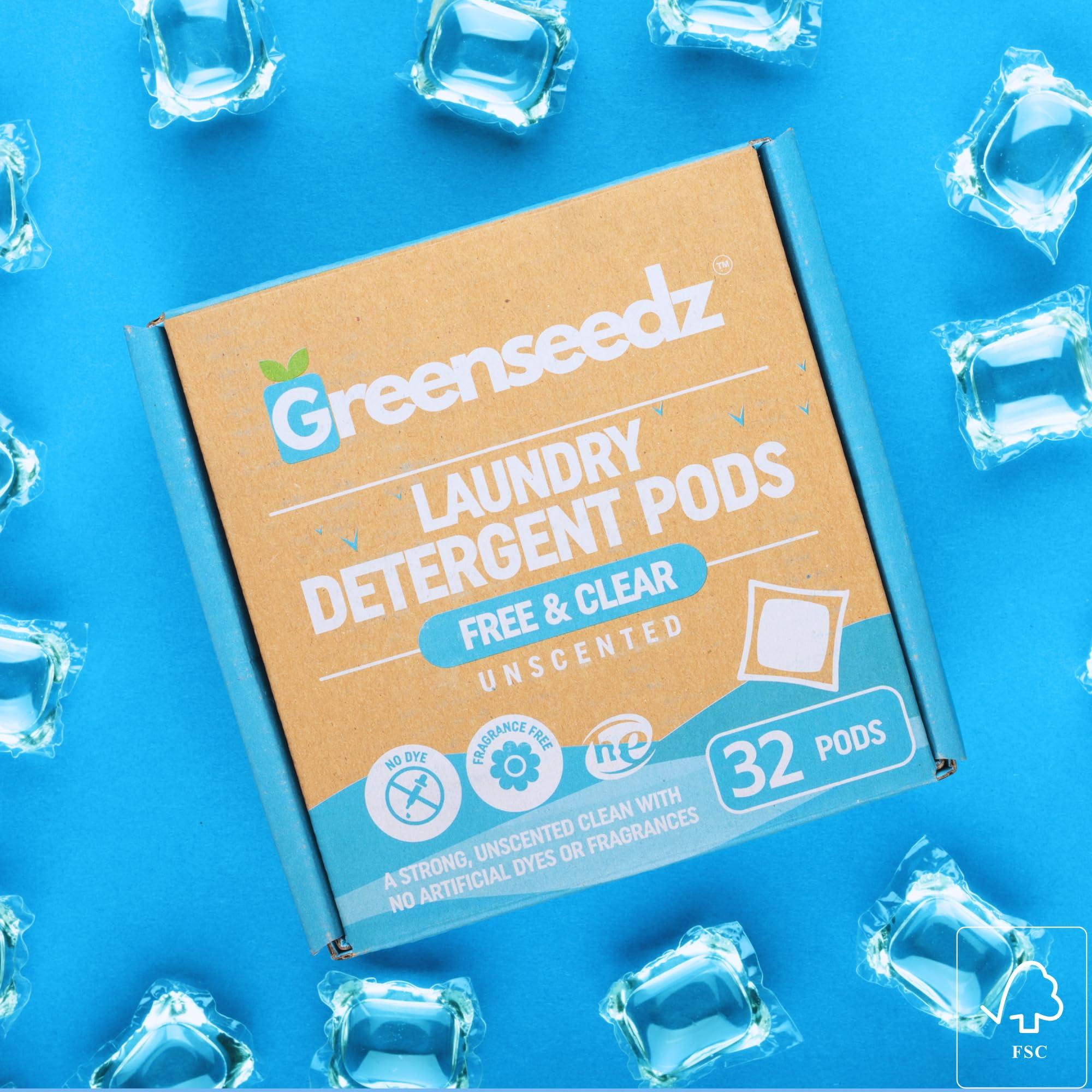 Greenseedz Greenseedz Free And Clear Eco Friendly Unscented Laundry Detergent Pods, 32 Pacs, Powerful Stain And Odor Removal, Biodegradable and HE Compatible
