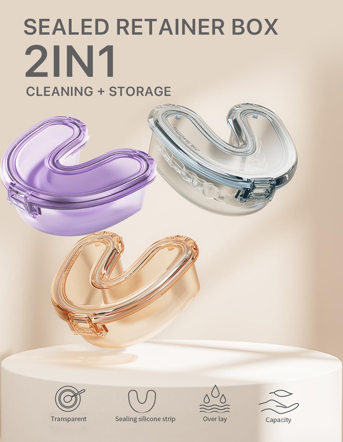 HEMILAB HEMILAB Retainer Case, U Shape Clear Slim Aligner Case, Compatible with Invisalign, Mouth Guard Case, Cute Retainer Case with Retainer Removal Tool and Brush, Puple