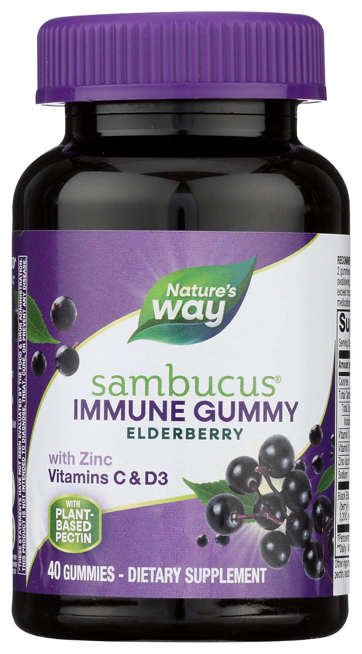 Nature's Way Nature’s Way Sambucus Elderberry Gummies, Immune Support Gummies*, Black Elderberry with Vitamin C and Zinc, 40 Gummies