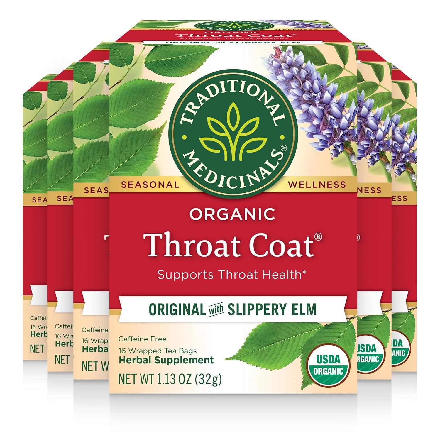 Traditional Medicinals Traditional Medicinals Tea, Organic Throat Coat, Supports Throat Health, 96 Tea Bags (6 Pack)