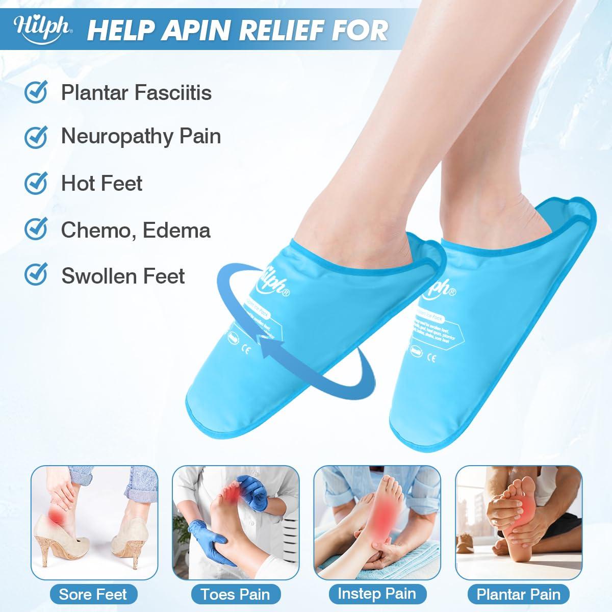 Hilph Hilph Foot Ice Pack Slippers for Plantar Fasciitis 2 Packs, Reusable Hot Cold Packs Gel Ice Slipper for Foot and Broken Toes, Gout, Foot Surgery, Neuropathy, Diabetic, Swollen (Sky Blue)