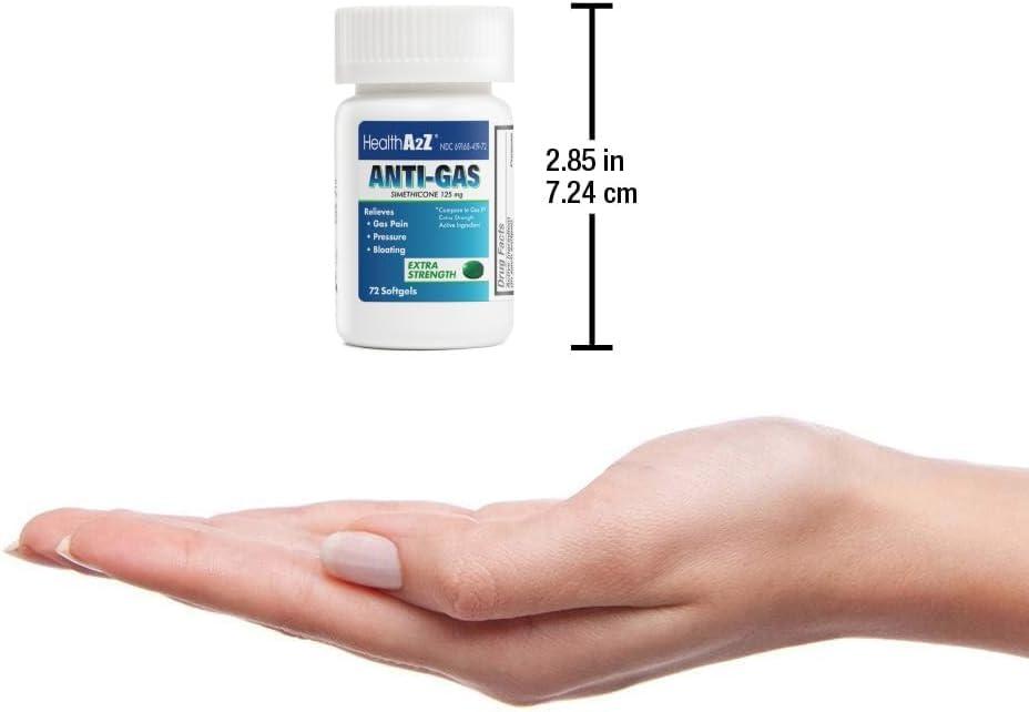 HealthA2Z HealthA2Z Gas Relief Simethicone | 125mg | Relieves from Stomach Discomfort and Gas | Anti Flatulence | Relieves Gas Fast and Bloating (72 Counts (Pack of 1))