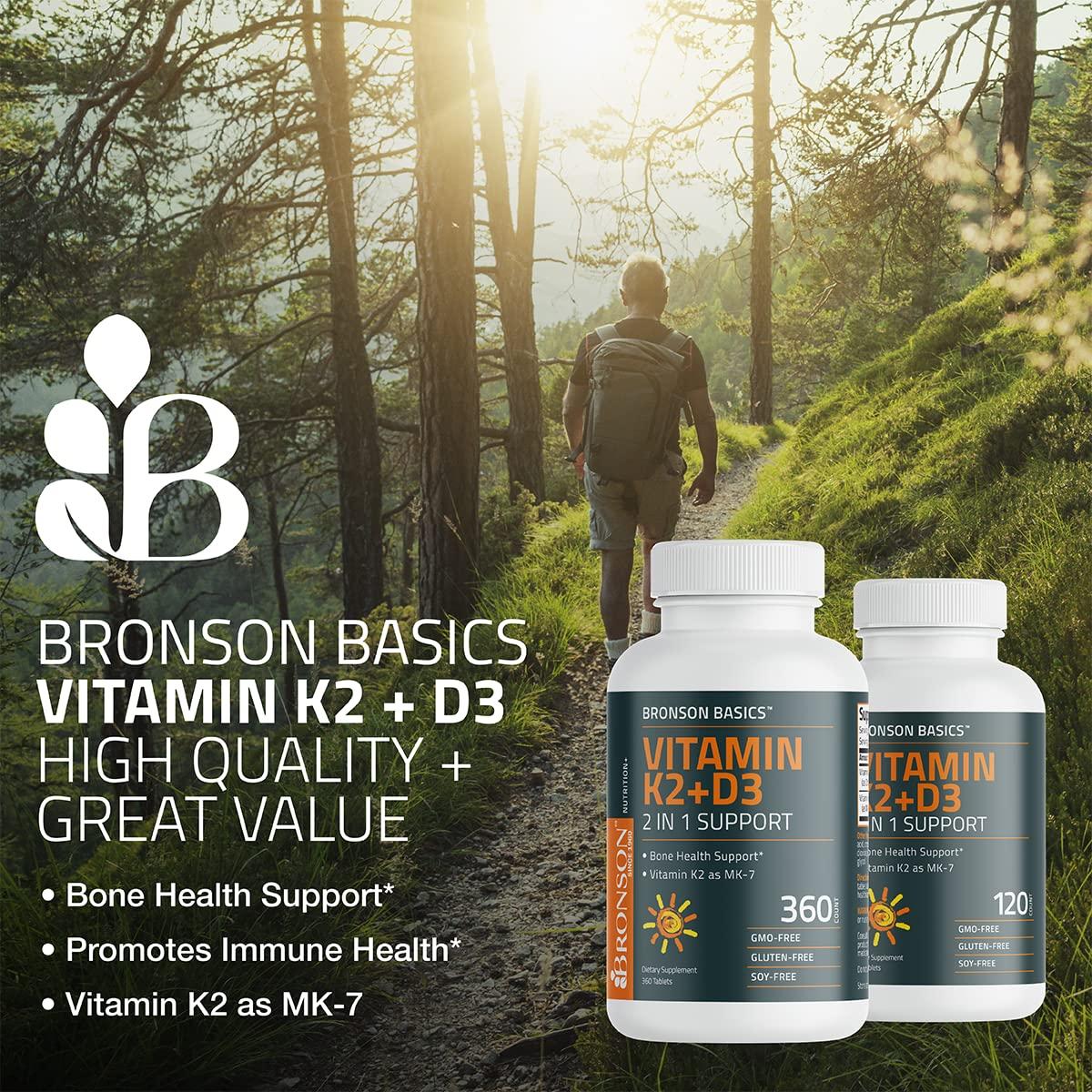 Bronson Bronson Basics Vitamin K2 D3 (MK7) Supplement Non-GMO Formula 5000IU (125 mcg) Vitamin D3 & 90 mcg Vitamin K2 MK-7 Easy to Swallow Vitamin D & K Complex, 120 Tablets