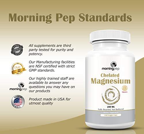 Morning Pep Magnesium Bisglycinate Chelate 240 Vegi Caps 200mg Elemental per Serving