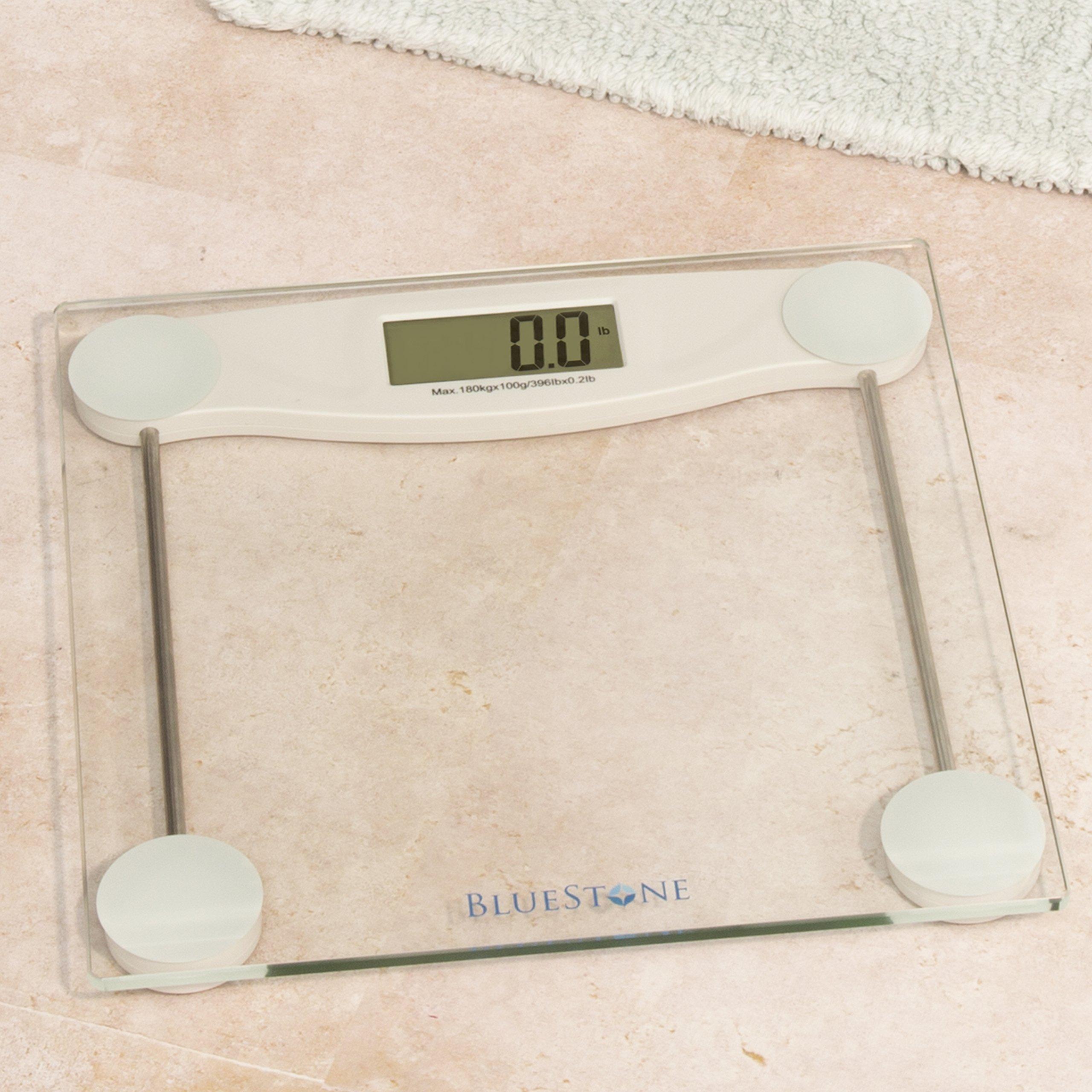 Bluestone Digital Body Weight Bathroom Scale - Step-On Weighing Machine - Accurate Measurement - Large LCD Display with Clear Glass Base by Bluestone
