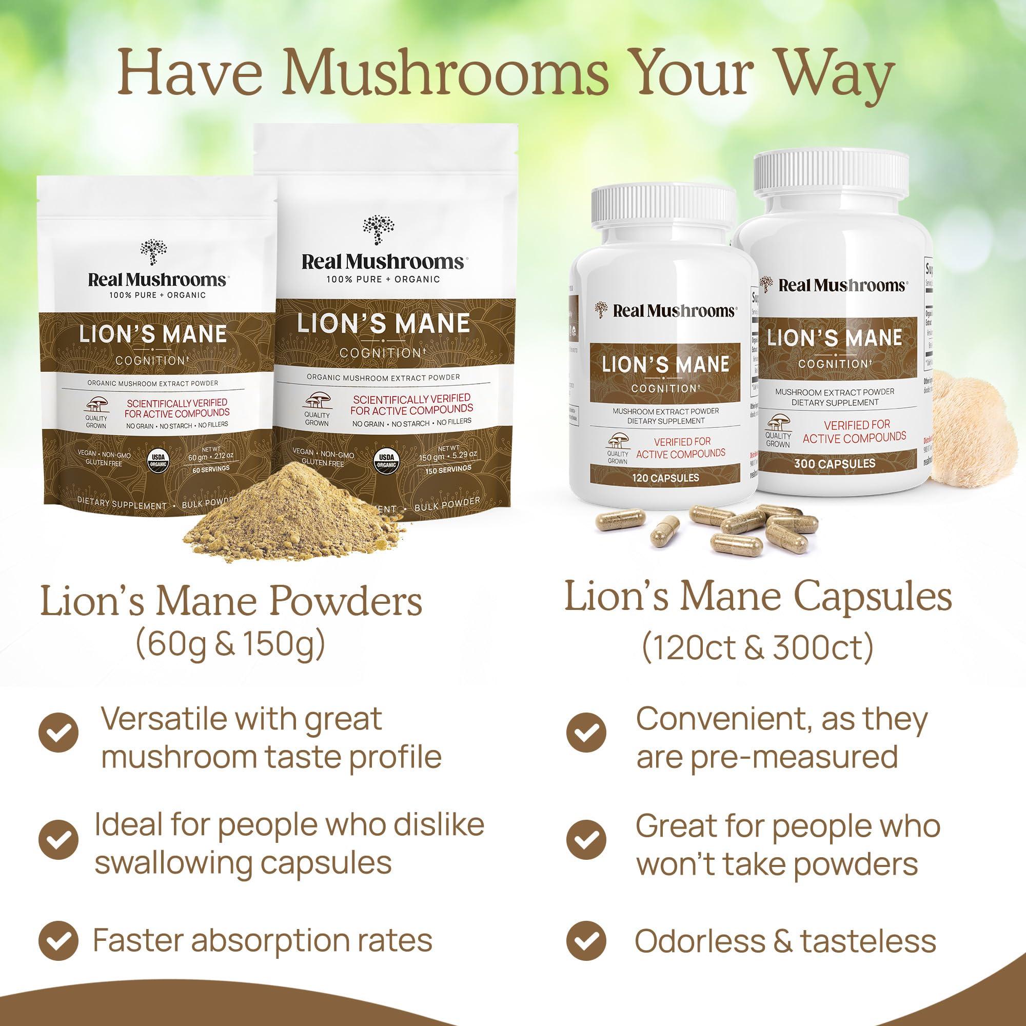 Real Mushrooms Real Mushrooms Hot Chocolate Mix (15 Servings) and Lions Mane (60 Servings) Powder Bundle - Mushroom Powder Supplement for Daily Immunity & Cognition Support - Gluten-Free, Non-GMO, Vegan