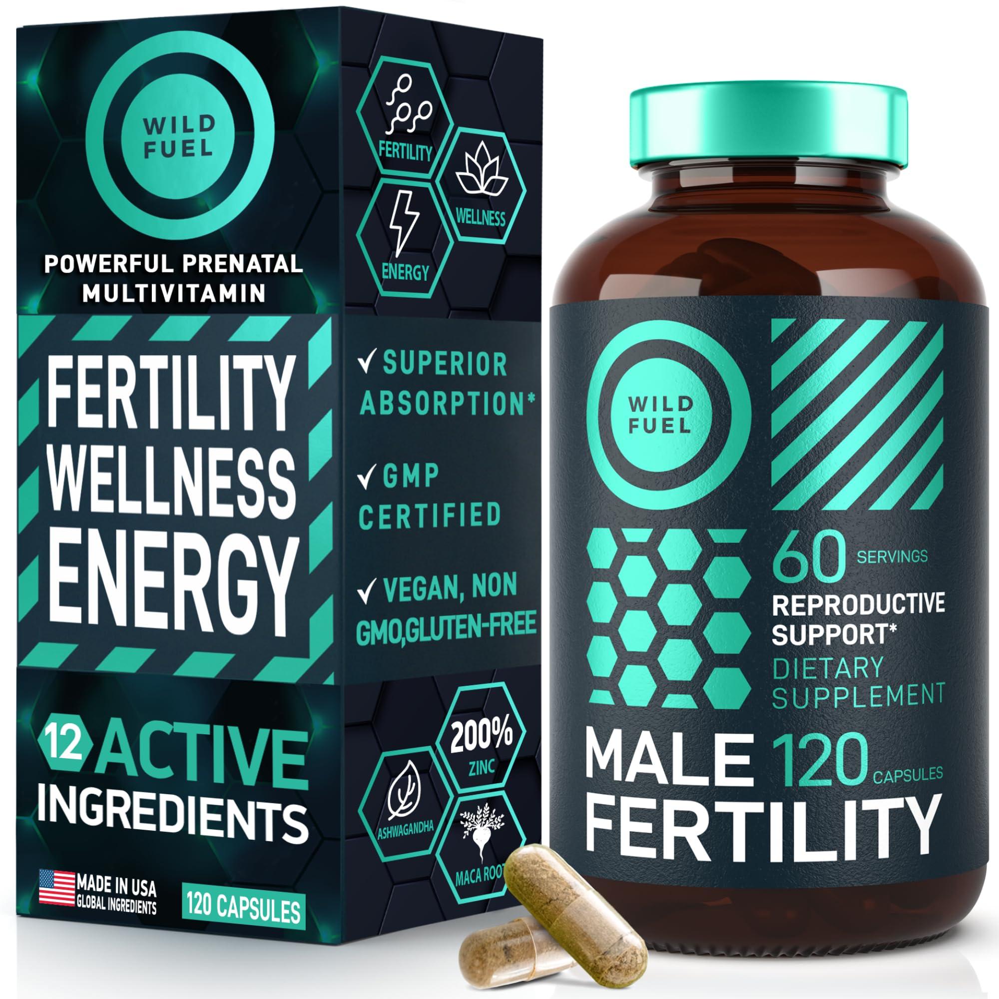 WILD FUEL Fertility Supplements For Men Prenatal Vitamin - Maca Root, Ashwagandha, L Arginine, Zinc, Plus Naturals Conception Men Fertility Vitamins and Male Fertility Support Supplements - 120Caps for 2 Months