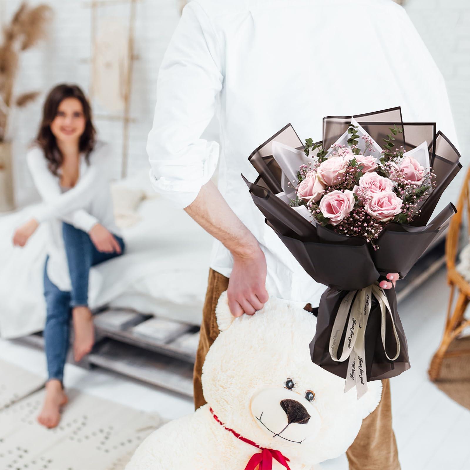 NESCCI NESCCI 20 Sheet Flower Wrapping Paper - Waterproof Floral Bouquet Wrapping Paper, Florist Supplies Packaging Paper for Wedding Birthday Gift DIY (Translucent Black)