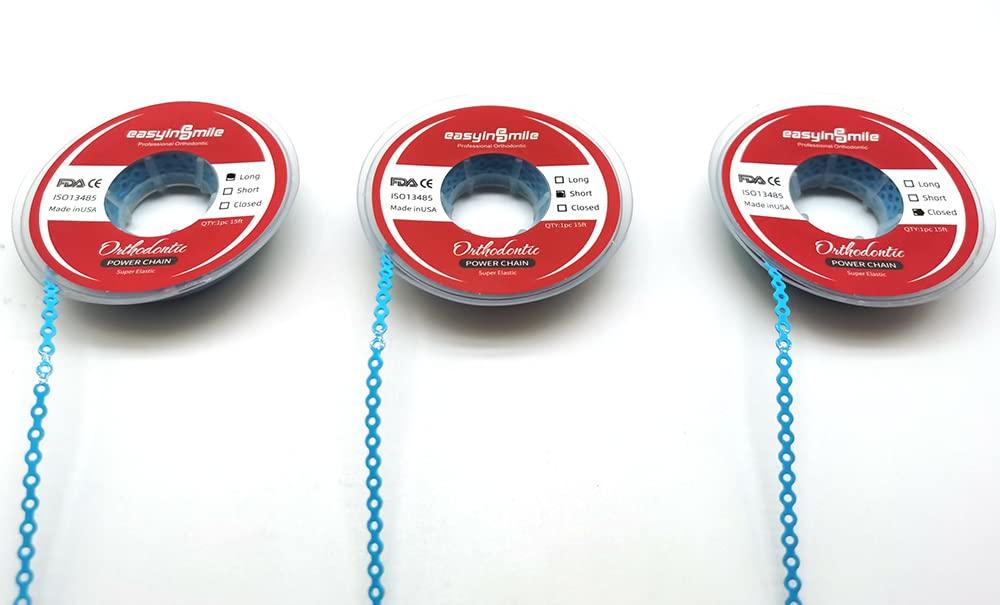SNAWOP SNAWOP Dental Orthodontic Power Chain Multicolor Spool Elastic Rubber Bands for Teeth Braces (Short, Light Blue)