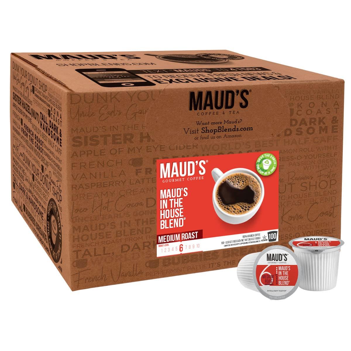 MAUD'S Maud\'s Medium Roast Coffee Pods, 100 ct | In the House Blend | 100% Arabica Medium Roast Coffee | Solar Energy Produced Recyclable Pods Compatible with Keurig K Cups Maker