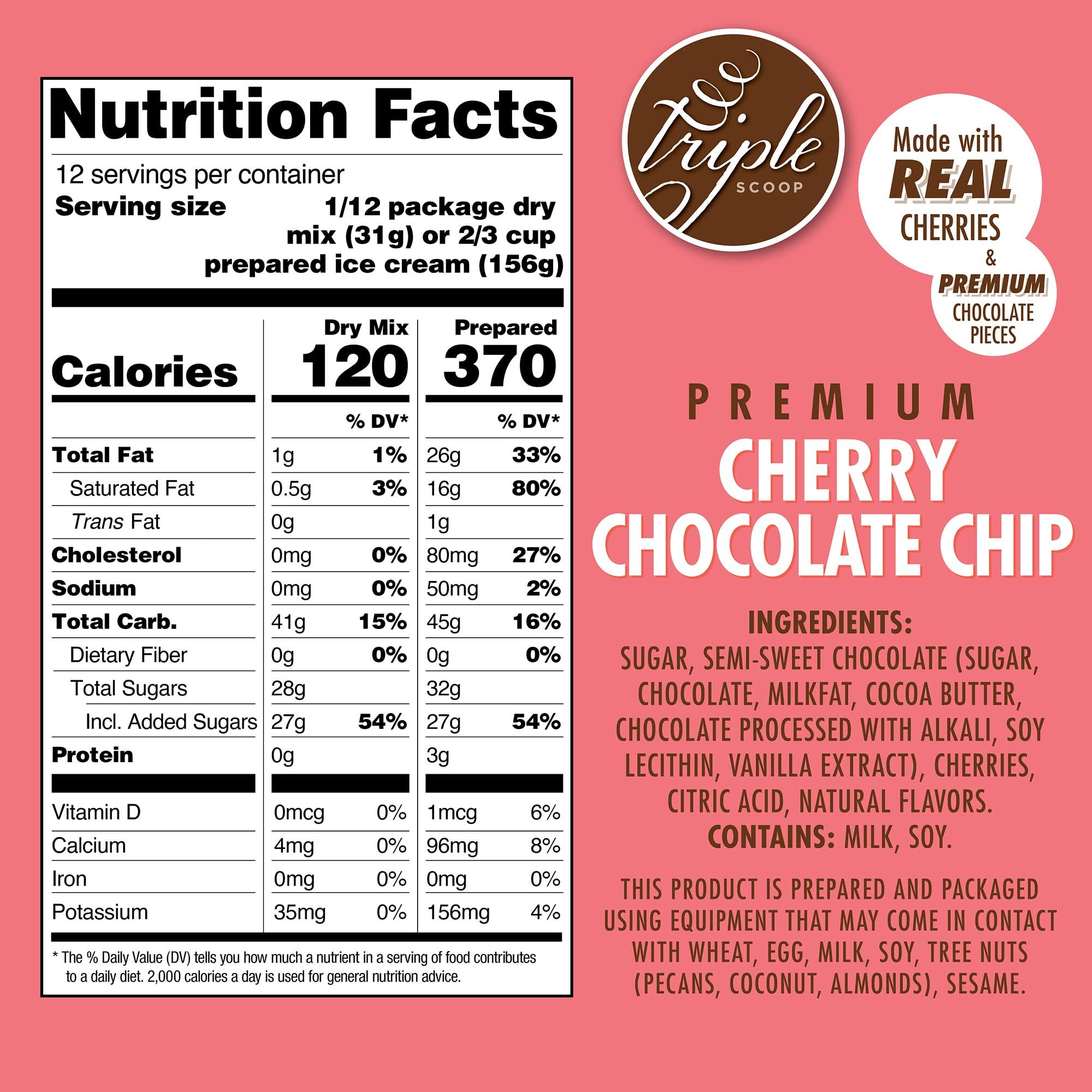 Triple Scoop Triple Scoop Ice Cream Mix, Starter for use with Home Ice Cream Maker, Non-Gmo, No Artificial Colors or Flavors, Ready in Under 30 Mins (1, Cherry Chocolate Chip)