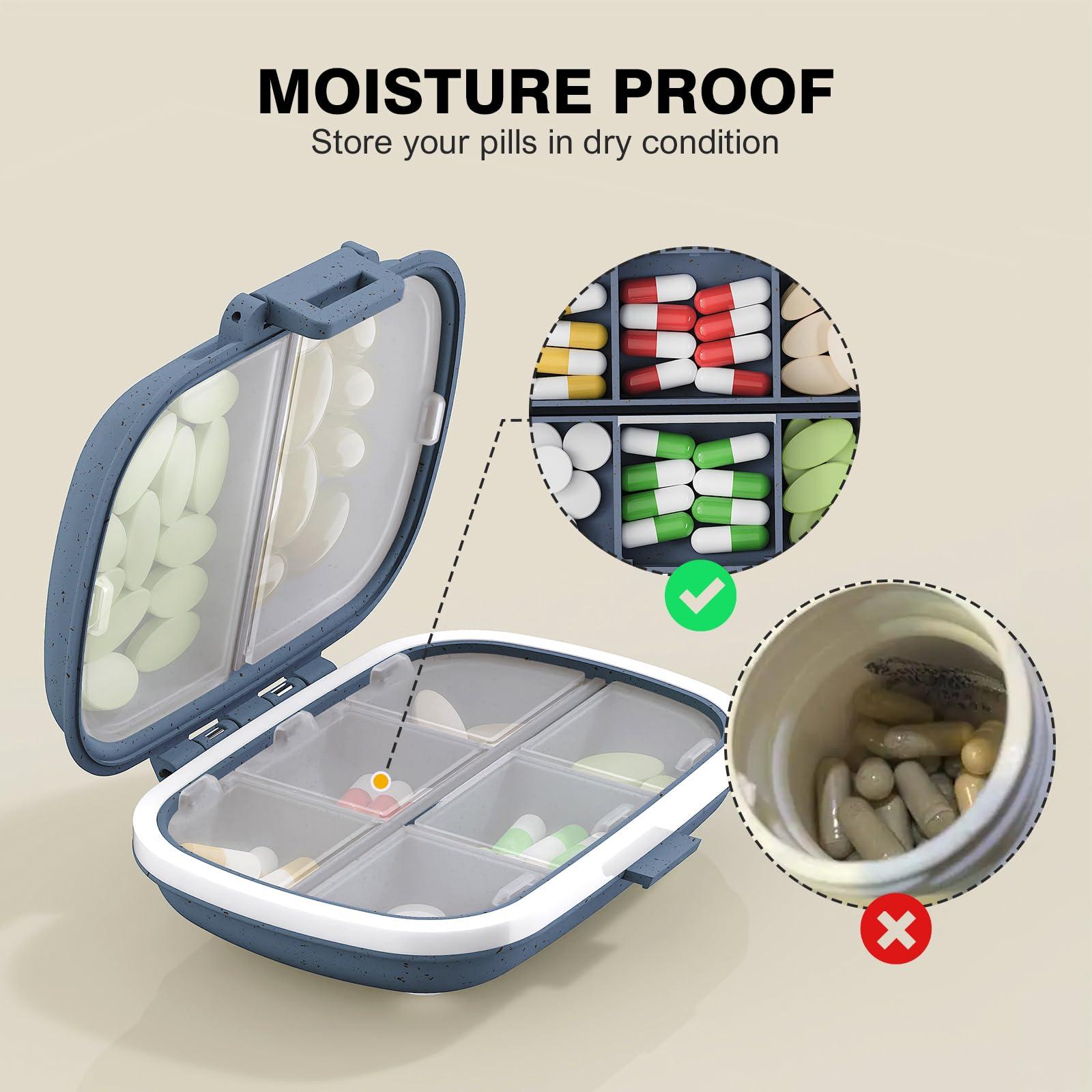 MEACOLIA MEACOLIA 3 Pack 8 Compartments Travel Pill Organizer, Daily Pill Case Small Pill Box for Pocket Purse, Portable Pill Container Medicine Vitamin Organizer (Red, Yellow, Dark Blue)