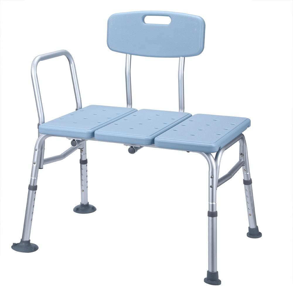 Heafront Adjustable Tub Transfer Bench with Backrest and Handle - Aluminum Medical Shower Chair and Bath - Elderly and Handicap Bathroom Safety Equipment