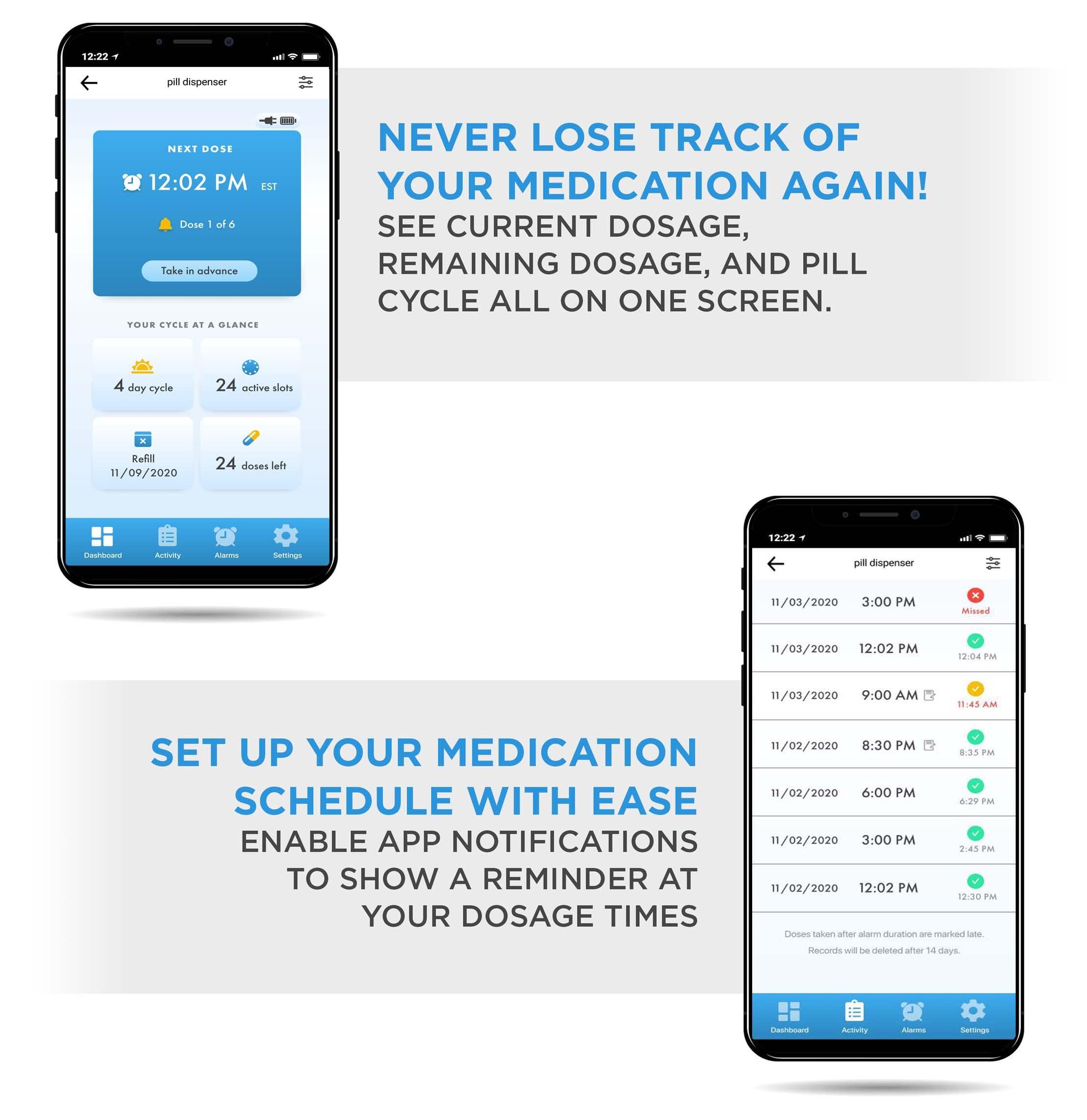 Live Fine LiveFine Smart WiFi Automatic Pill Dispenser Clear Lid | 28-Day Medication Organizer Up to 9 Doses Per Day for Care Monitoring with Lock Key, Light/Sound Alarms for Prescriptions & Vitamins