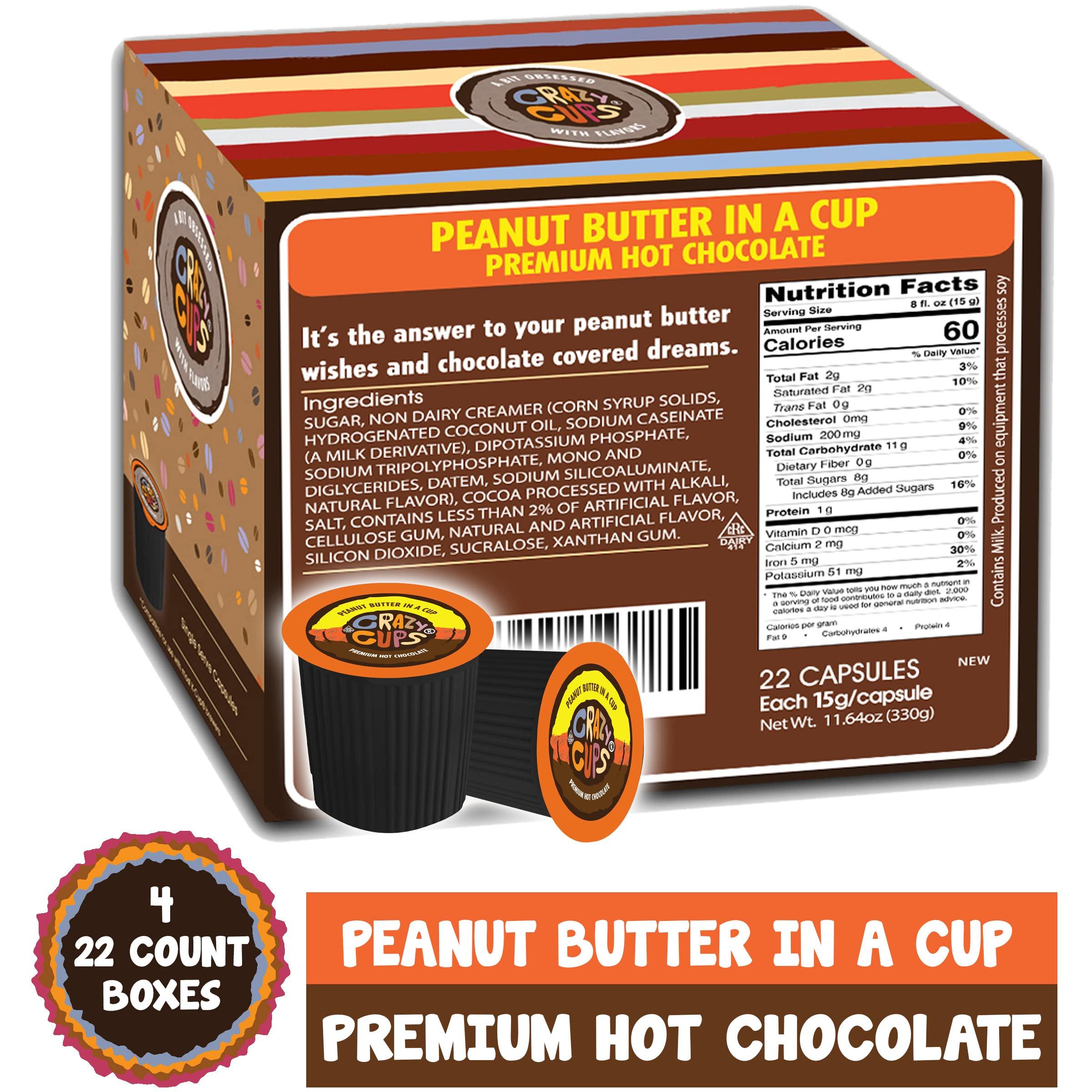 Crazy Cups Crazy Cups Chocolate Peanut Butter Hot or Iced Coffee Cup, Single Serve for Keurig K-Cups Machines, Medium Roast in Recyclable Pods, (88 Count, Pack of 4)
